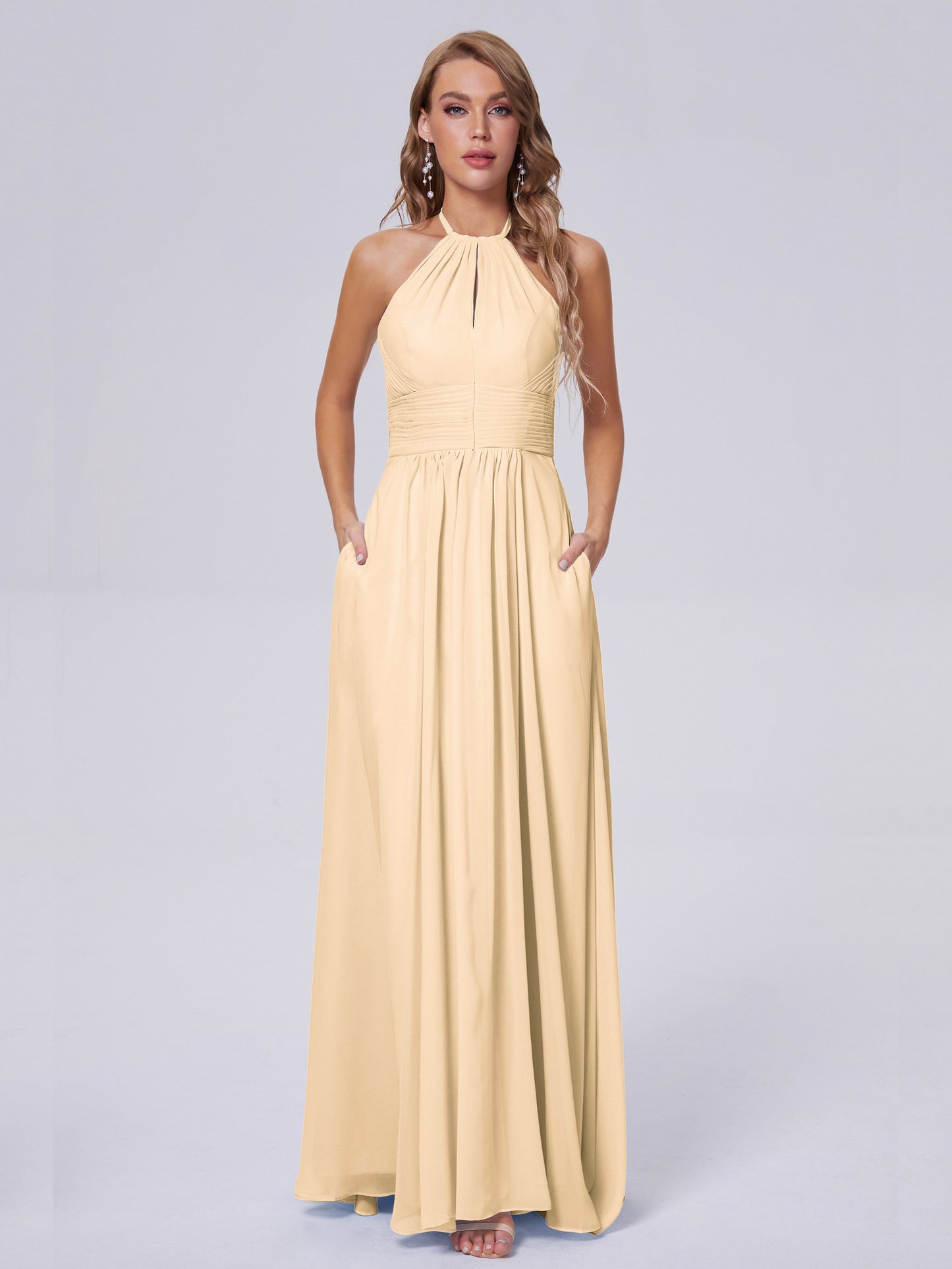 Adaline Simple Halter Chiffon Long Bridesmaid Dresses