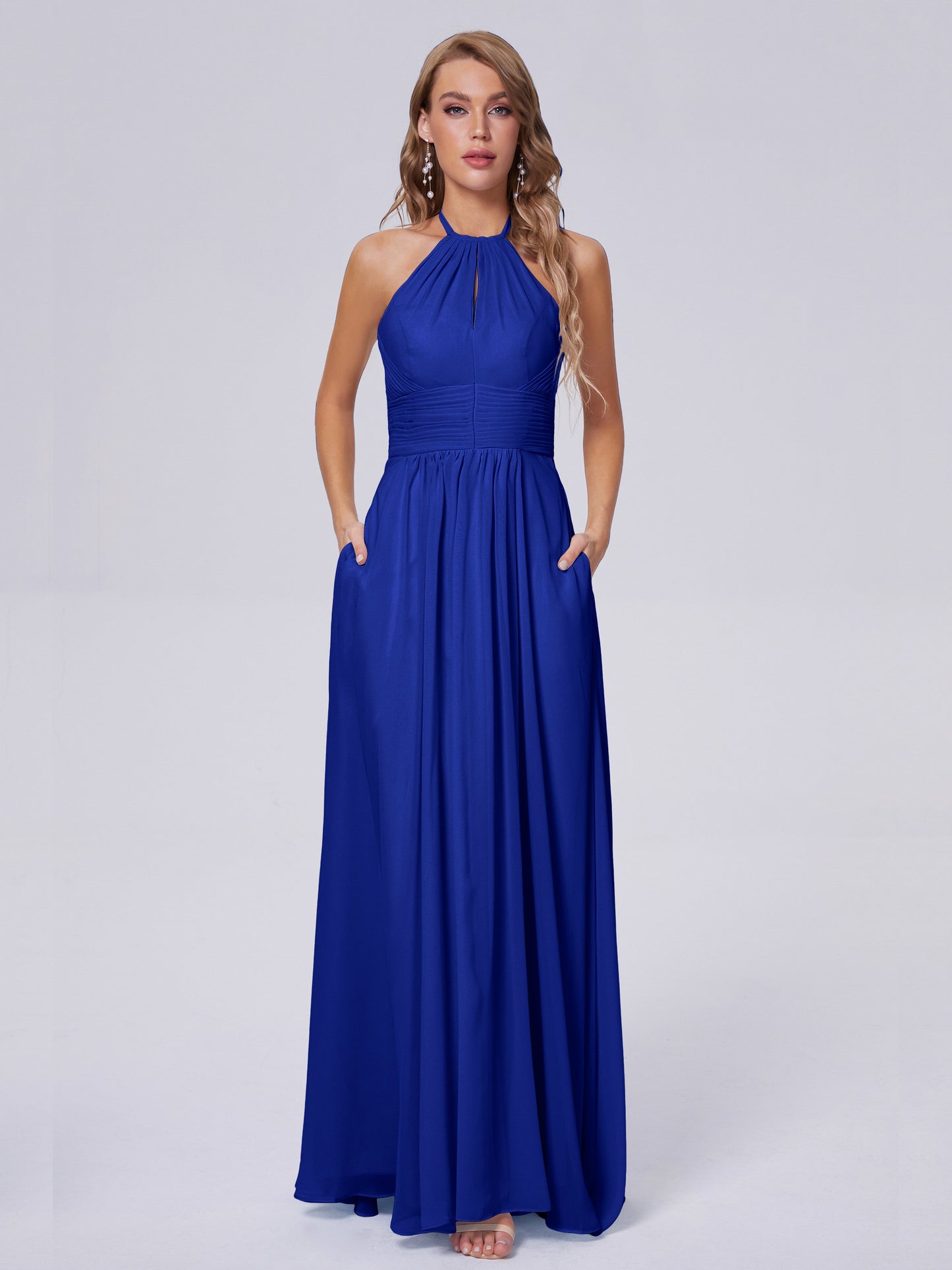 Adaline Simple Halter Chiffon Long Bridesmaid Dresses