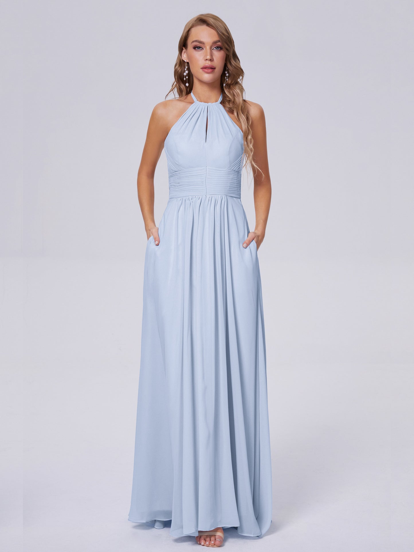 Adaline Simple Halter Chiffon Long Bridesmaid Dresses