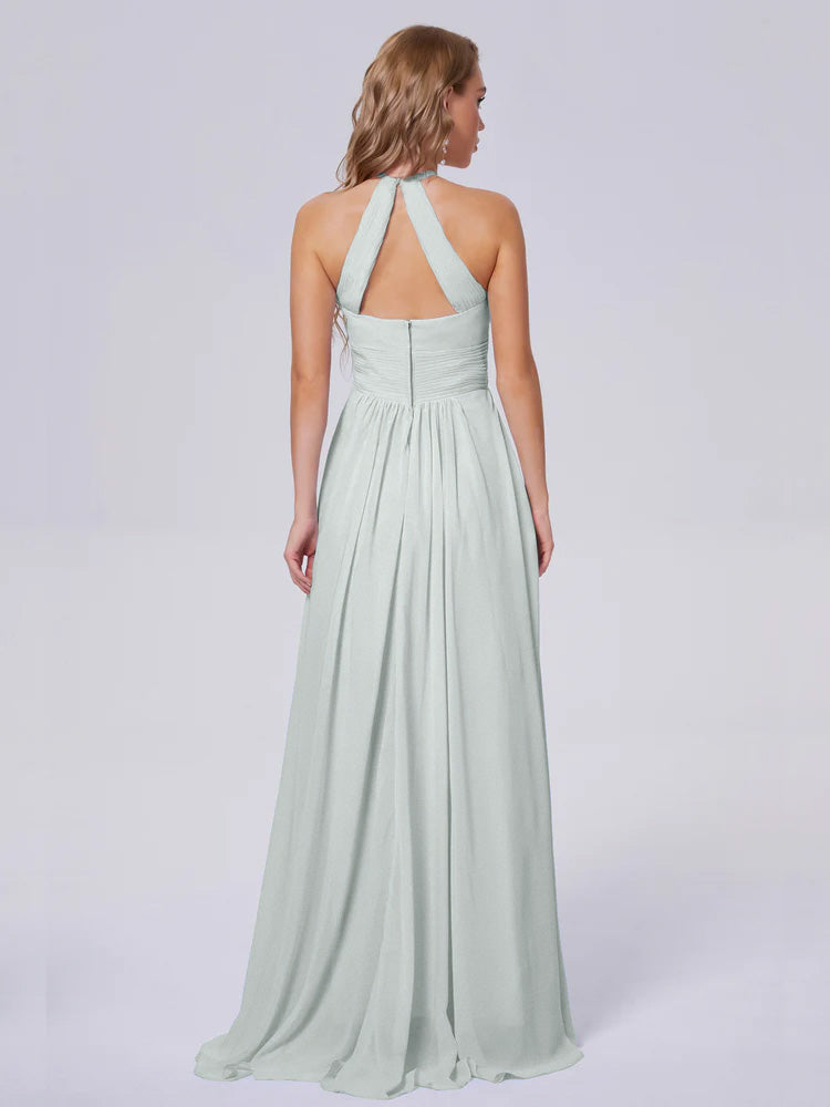 Adaline Simple Halter Chiffon Long Bridesmaid Dresses