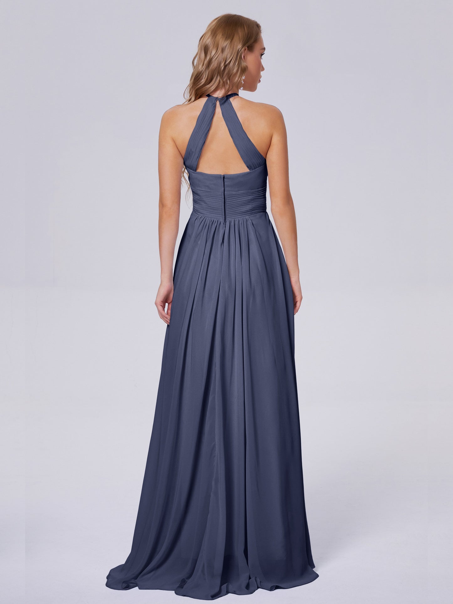 Adaline Simple Halter Chiffon Long Bridesmaid Dresses