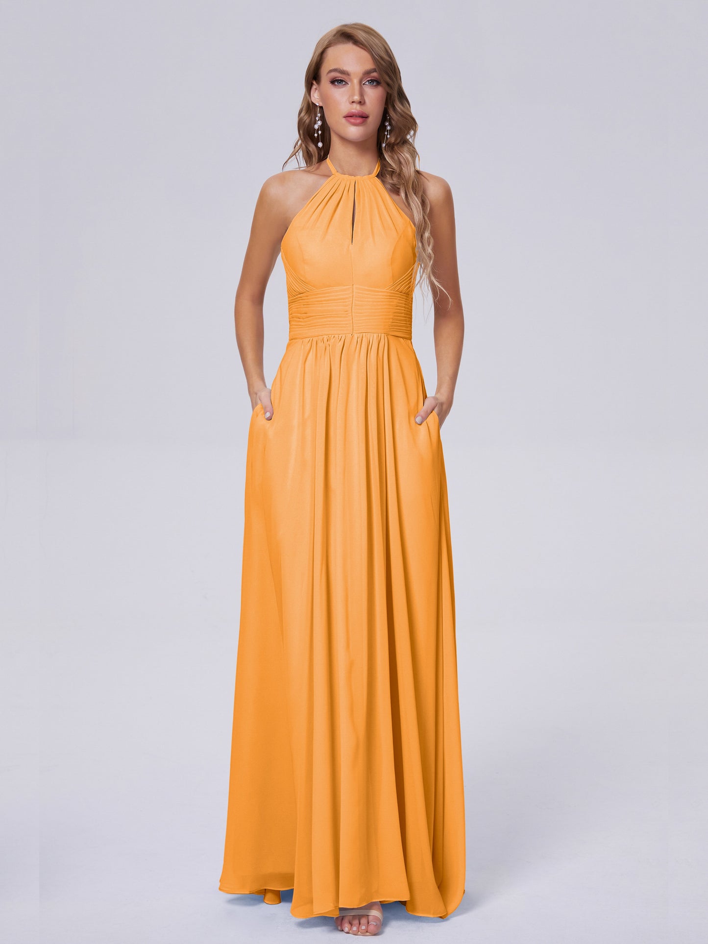 Adaline Simple Halter Chiffon Long Bridesmaid Dresses