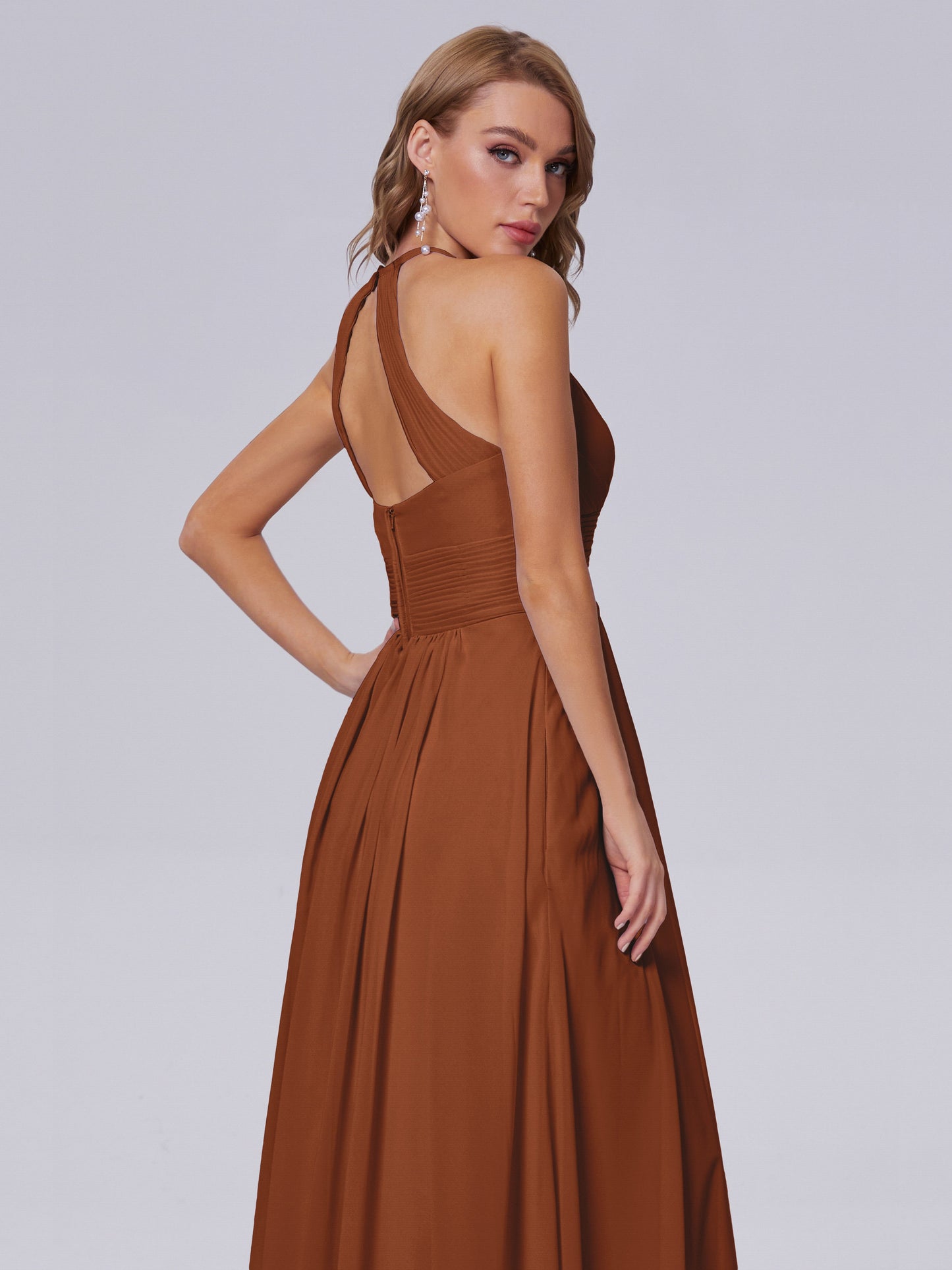 Adaline Simple Halter Chiffon Long Bridesmaid Dresses
