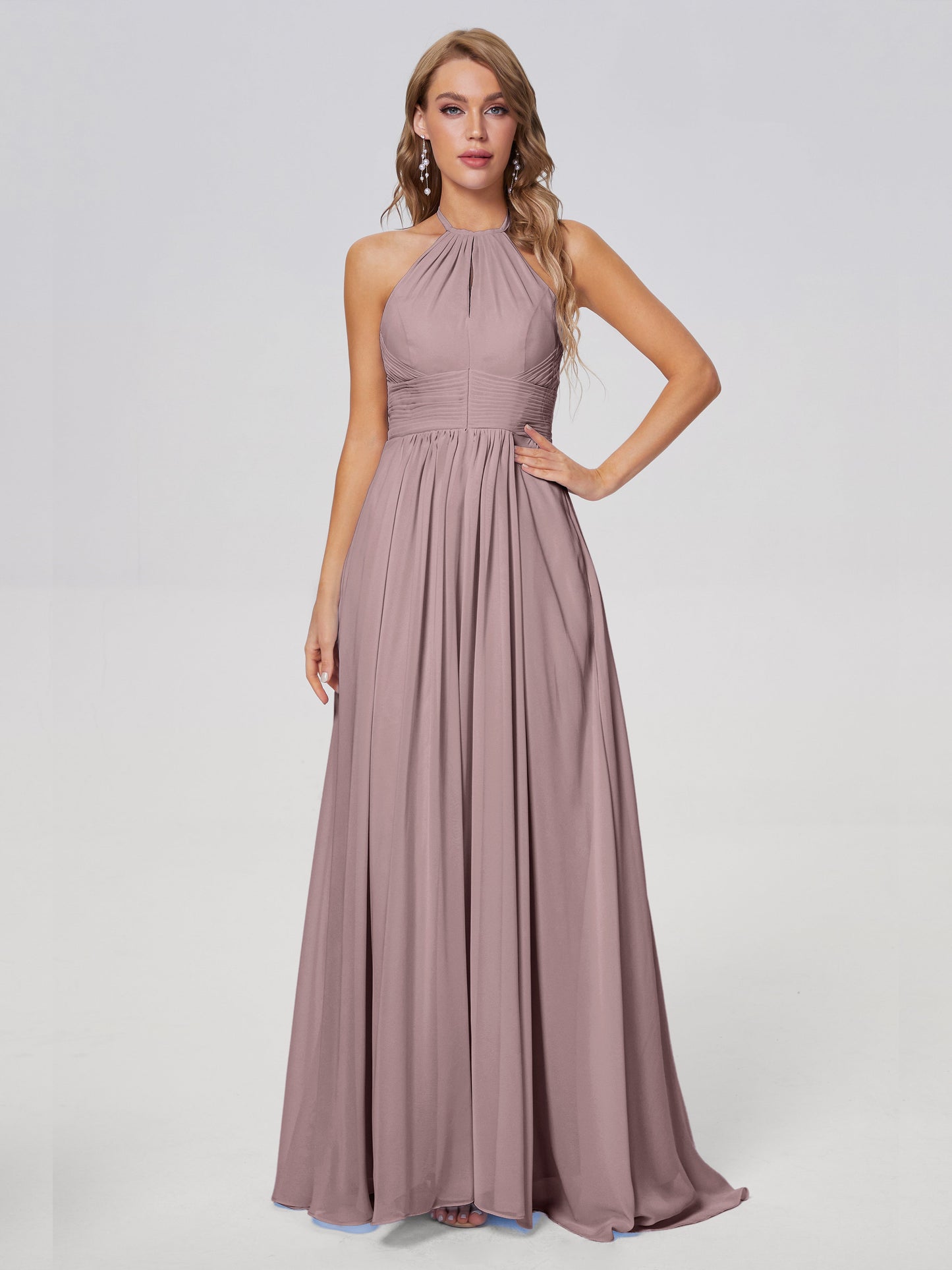 Adaline Simple Halter Chiffon Long Bridesmaid Dresses