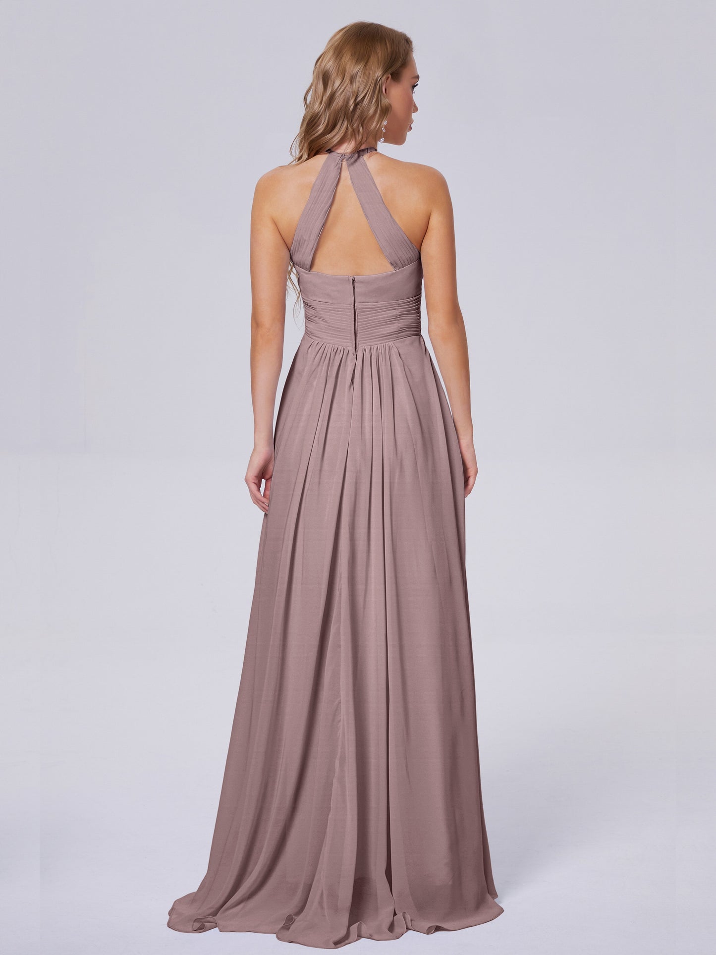Adaline Simple Halter Chiffon Long Bridesmaid Dresses