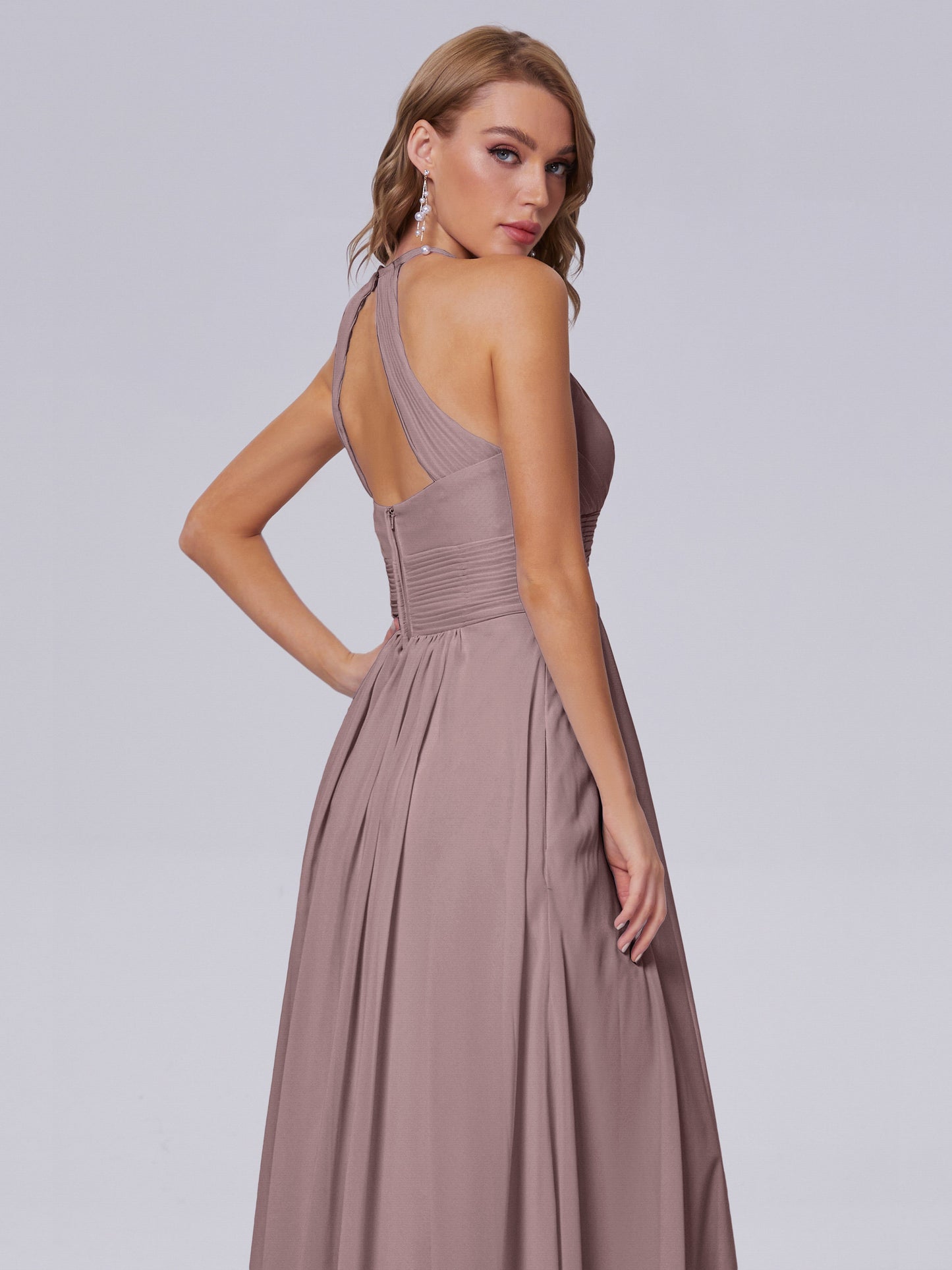 Adaline Simple Halter Chiffon Long Bridesmaid Dresses
