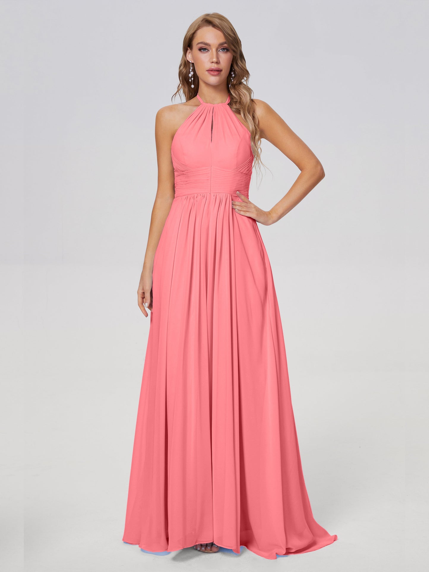 Adaline Simple Halter Chiffon Long Bridesmaid Dresses
