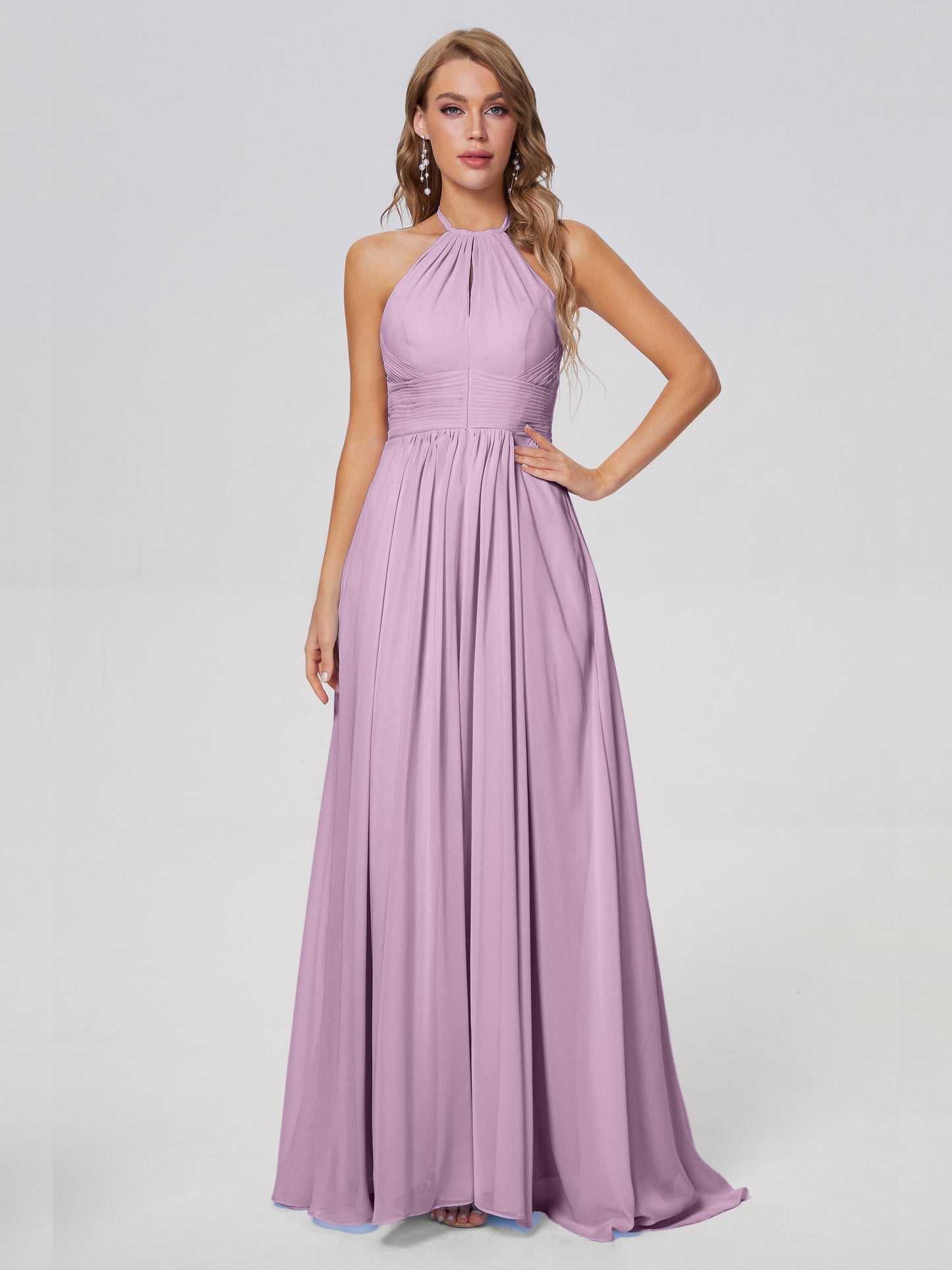 Adaline Simple Halter Chiffon Long Bridesmaid Dresses