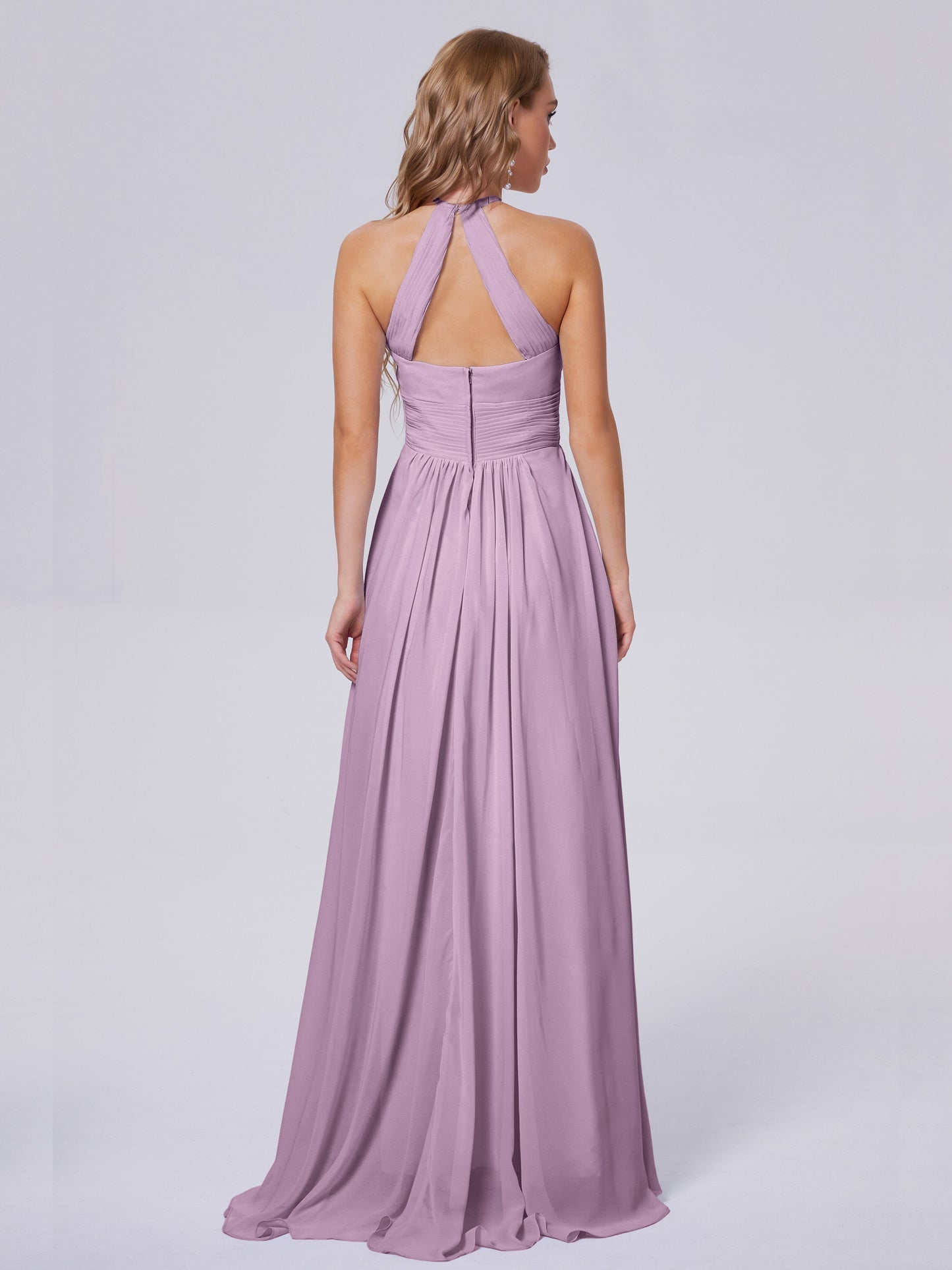 Adaline Simple Halter Chiffon Long Bridesmaid Dresses