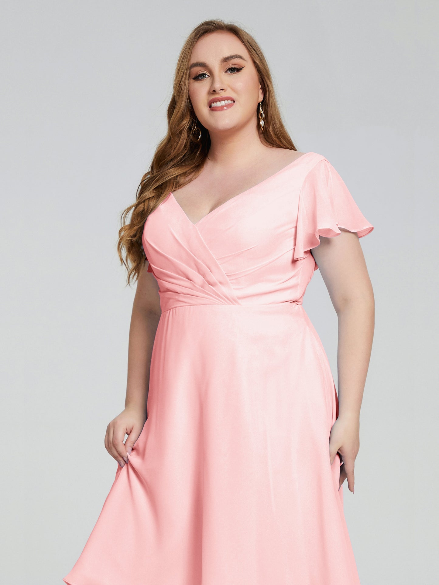 Alina Affordable Plus Size Short Bridesmaid Dresses with Sleeves