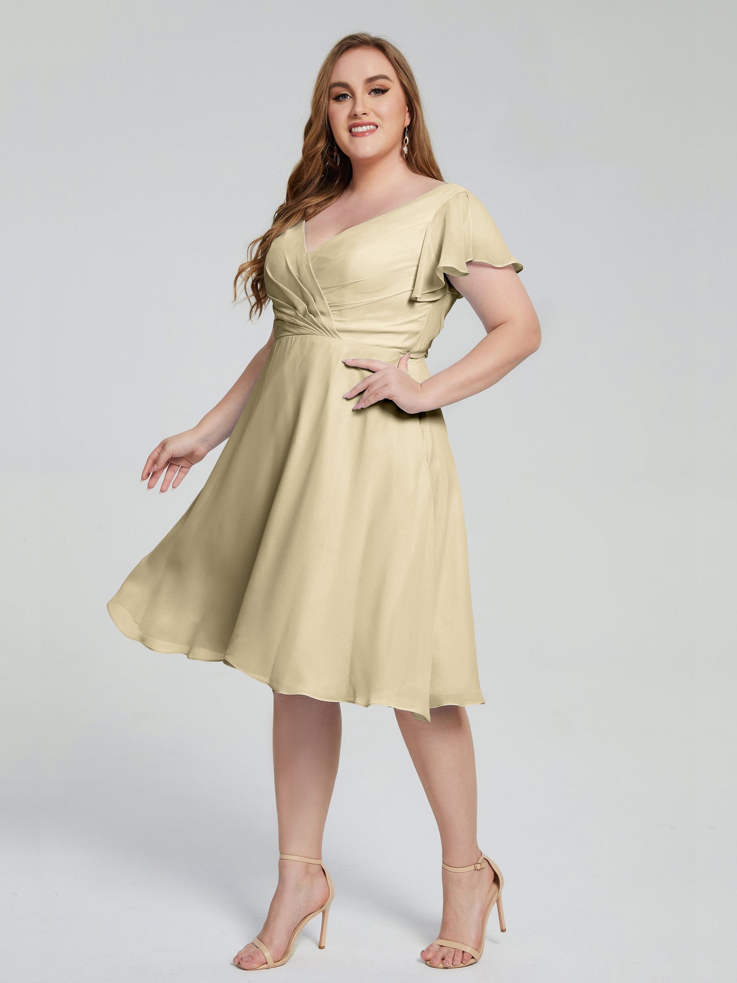 Alina Affordable Plus Size Short Bridesmaid Dresses with Sleeves