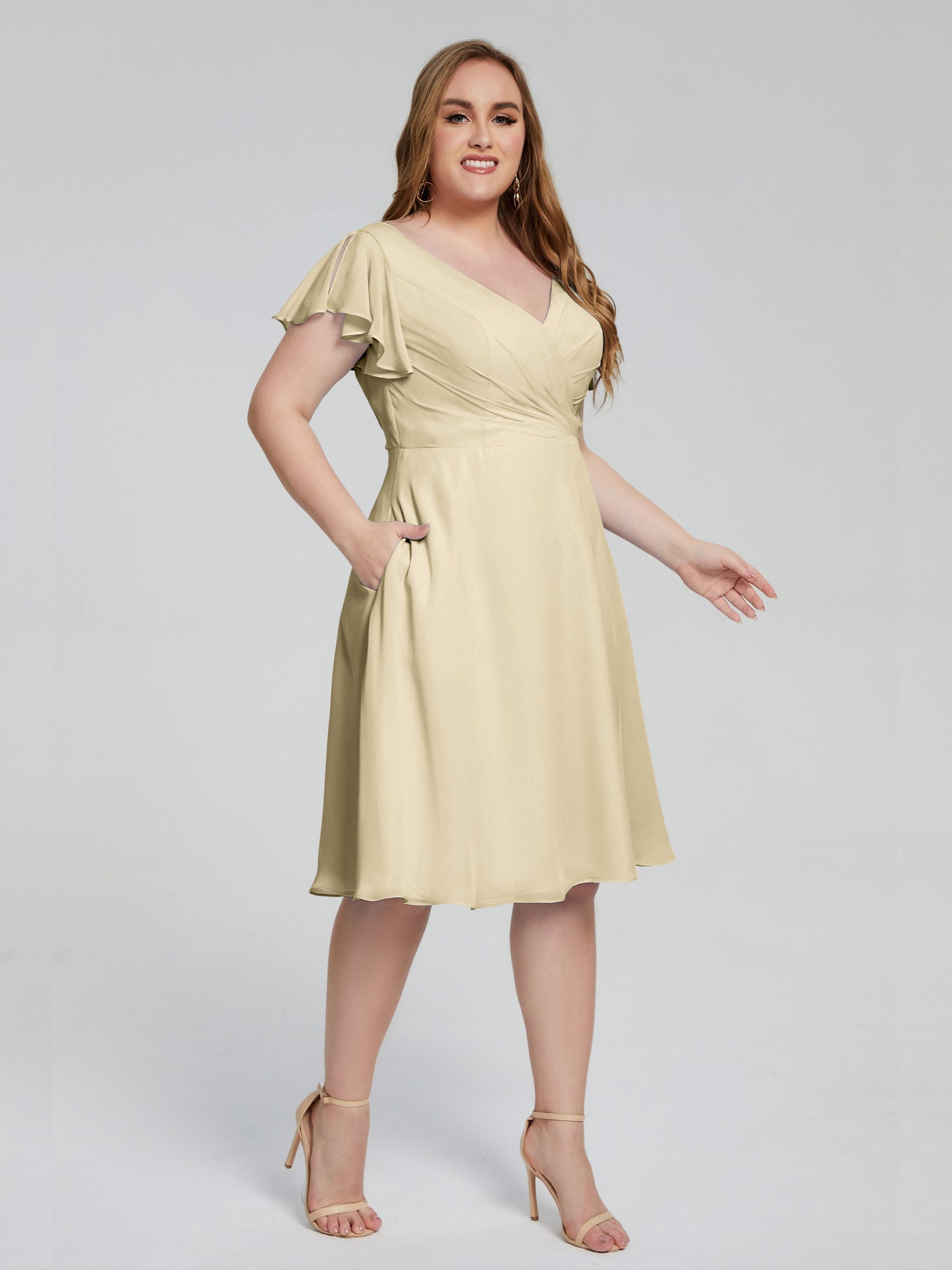 Alina Affordable Plus Size Short Bridesmaid Dresses with Sleeves