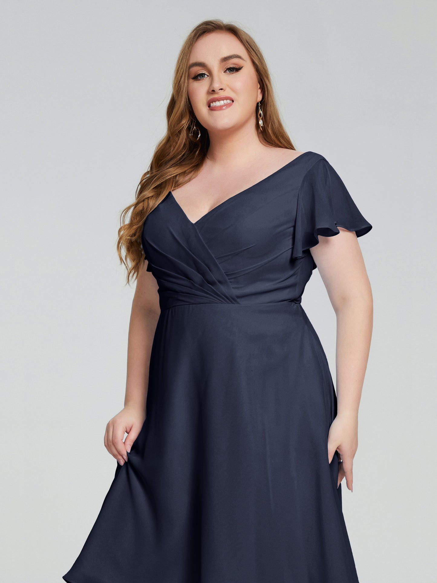 Alina Affordable Plus Size Short Bridesmaid Dresses with Sleeves