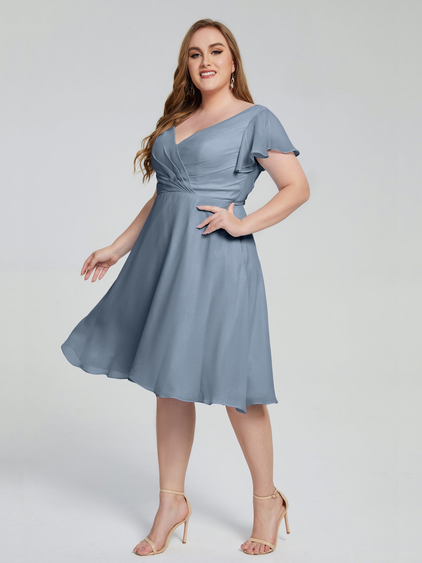 Alina Affordable Plus Size Short Bridesmaid Dresses with Sleeves