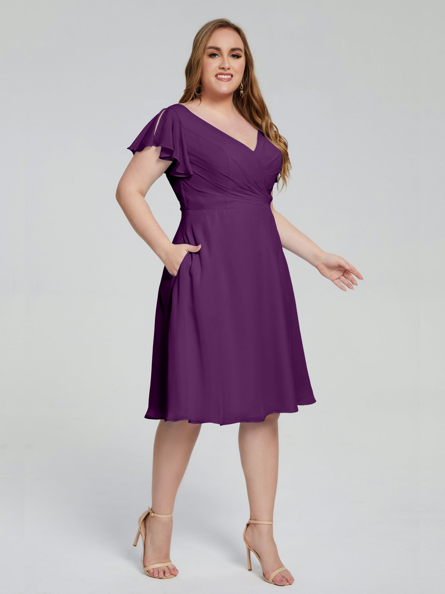 Alina Affordable Plus Size Short Bridesmaid Dresses with Sleeves