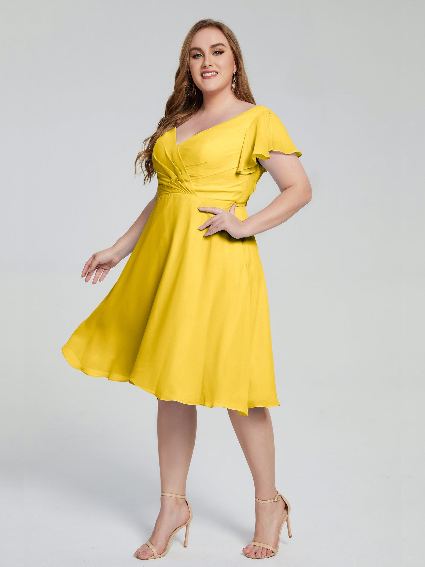 Alina Affordable Plus Size Short Bridesmaid Dresses with Sleeves