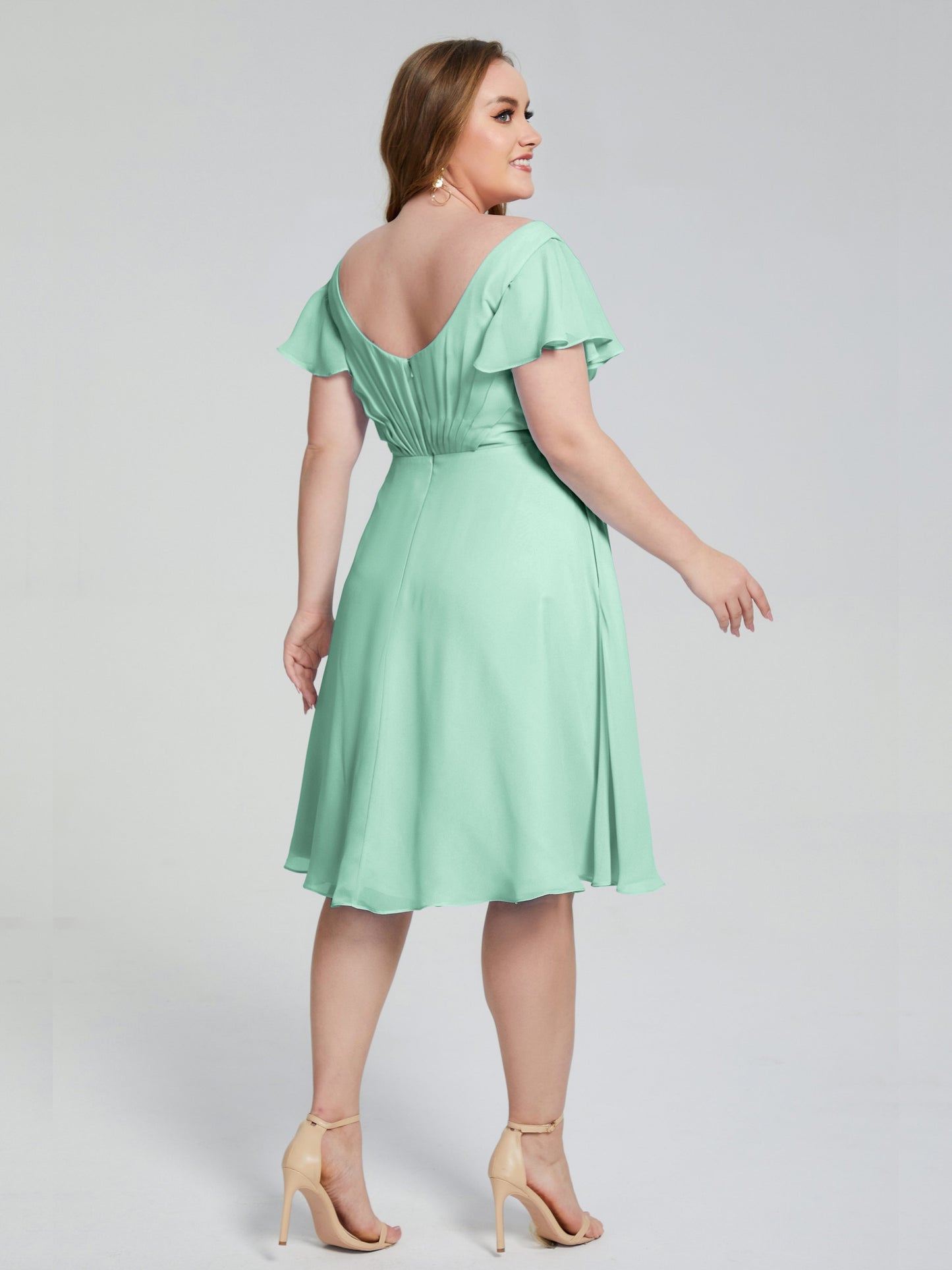 Alina Affordable Plus Size Short Bridesmaid Dresses with Sleeves