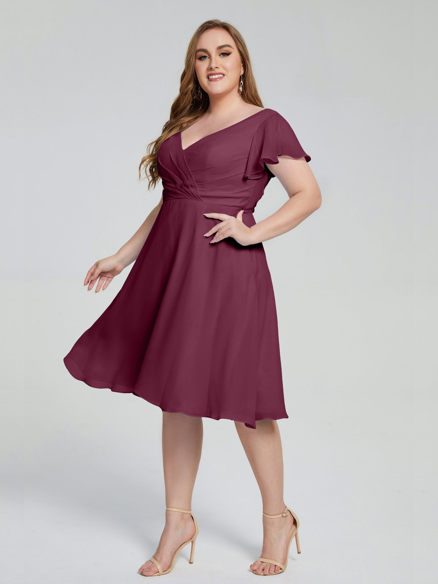 Alina Affordable Plus Size Short Bridesmaid Dresses with Sleeves