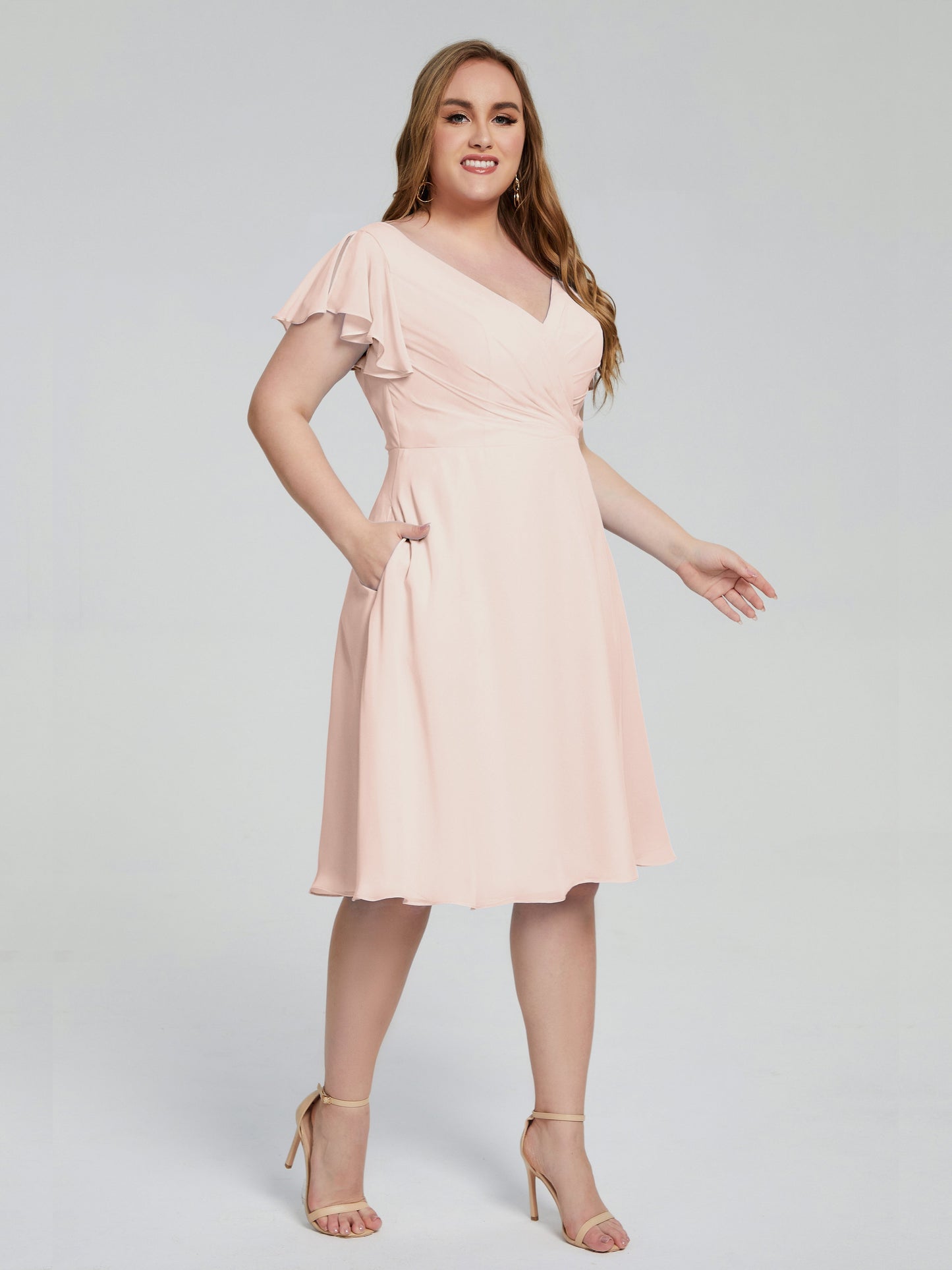 Alina Affordable Plus Size Short Bridesmaid Dresses with Sleeves