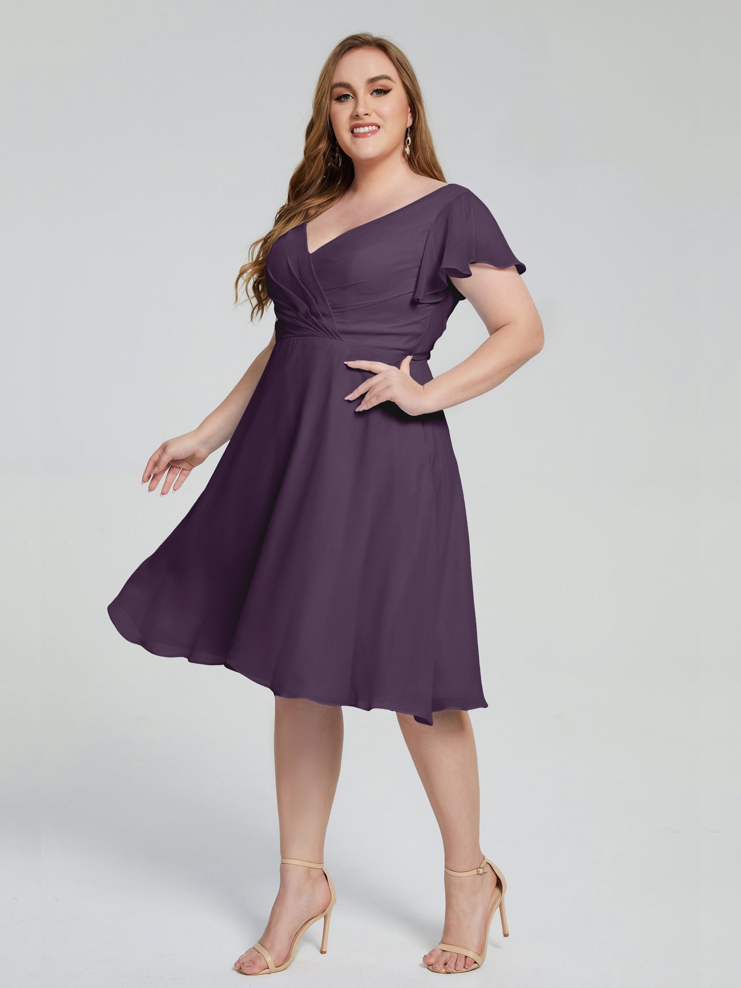 Alina Affordable Plus Size Short Bridesmaid Dresses with Sleeves