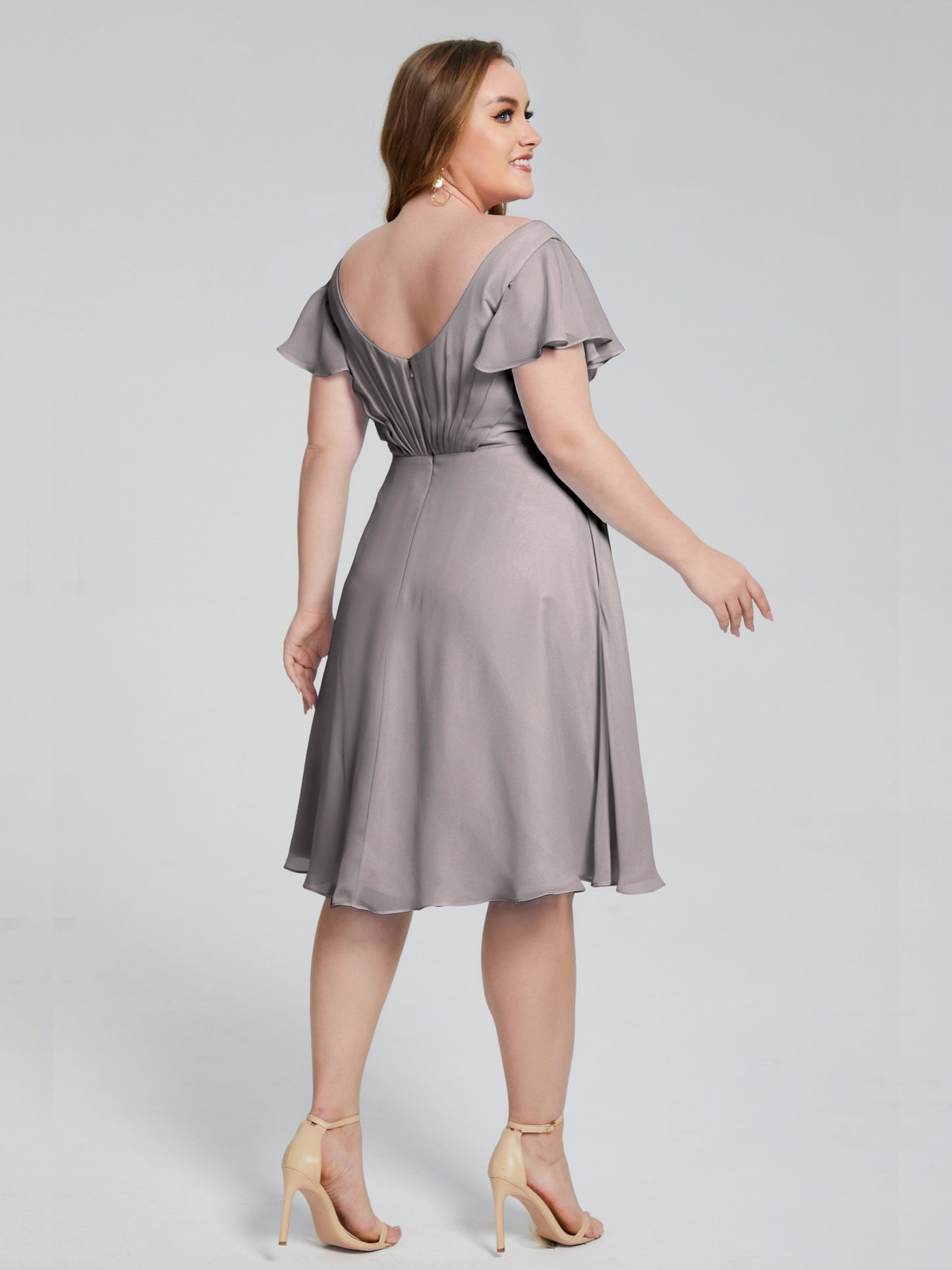Alina Affordable Plus Size Short Bridesmaid Dresses with Sleeves