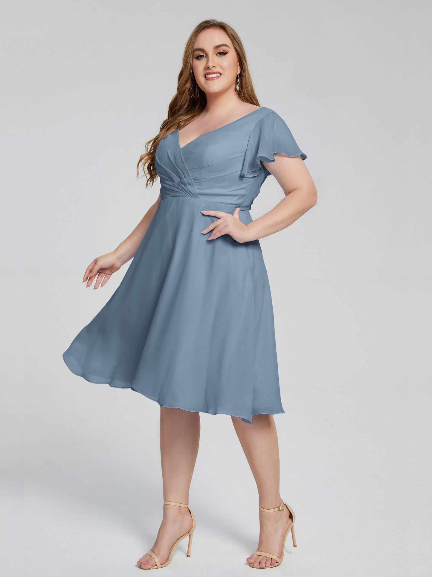 Alina Affordable Plus Size Short Bridesmaid Dresses with Sleeves