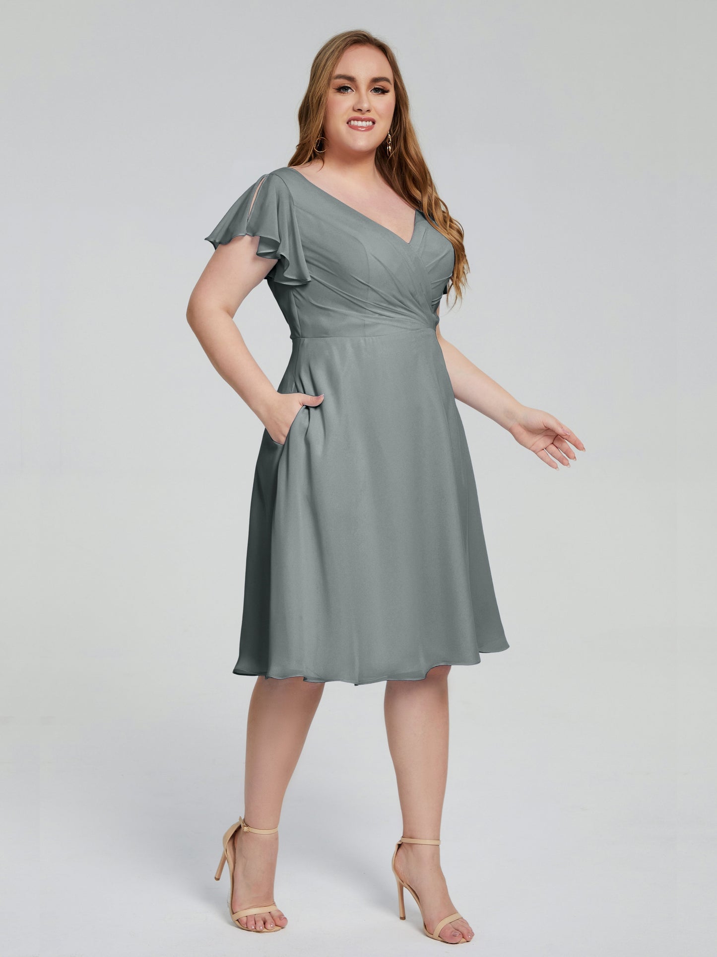 Alina Affordable Plus Size Short Bridesmaid Dresses with Sleeves