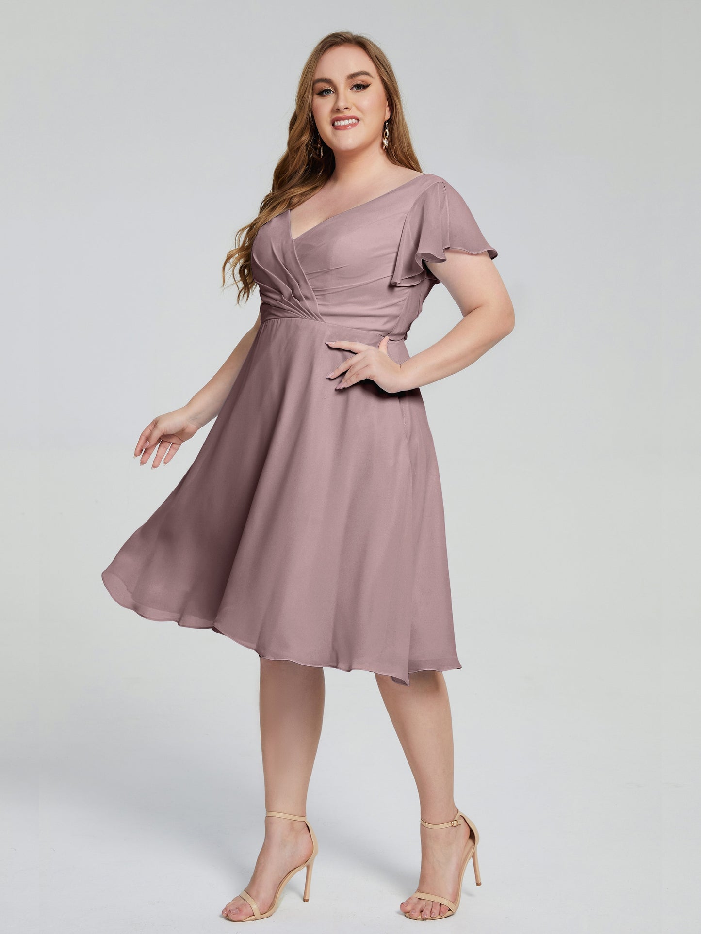 Alina Affordable Plus Size Short Bridesmaid Dresses with Sleeves