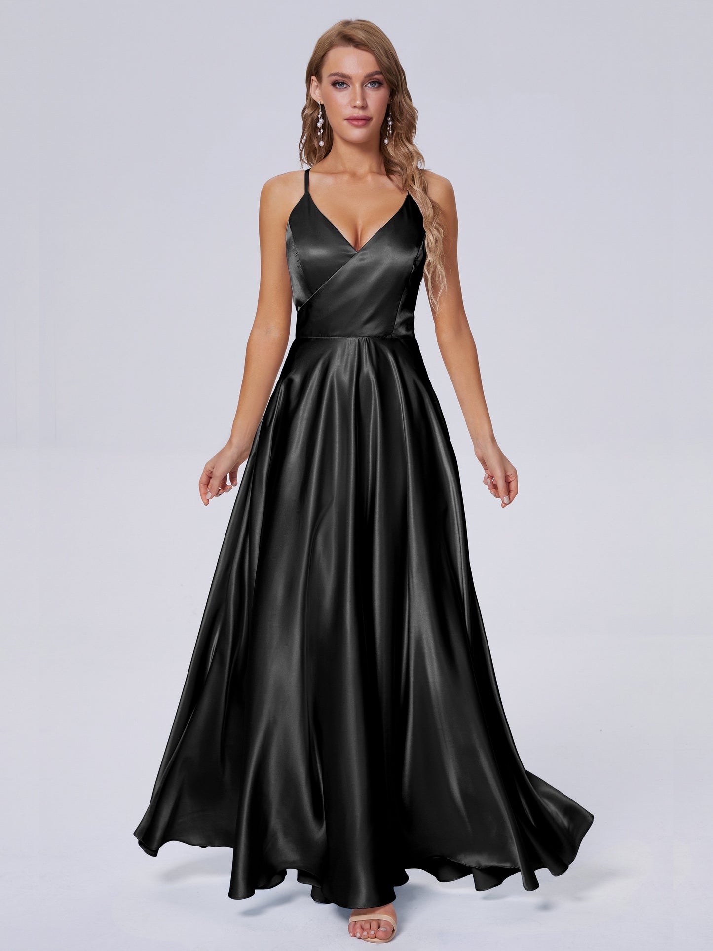 Ana Flowy Straps Soft Satin Long Bridesmaid Dresses
