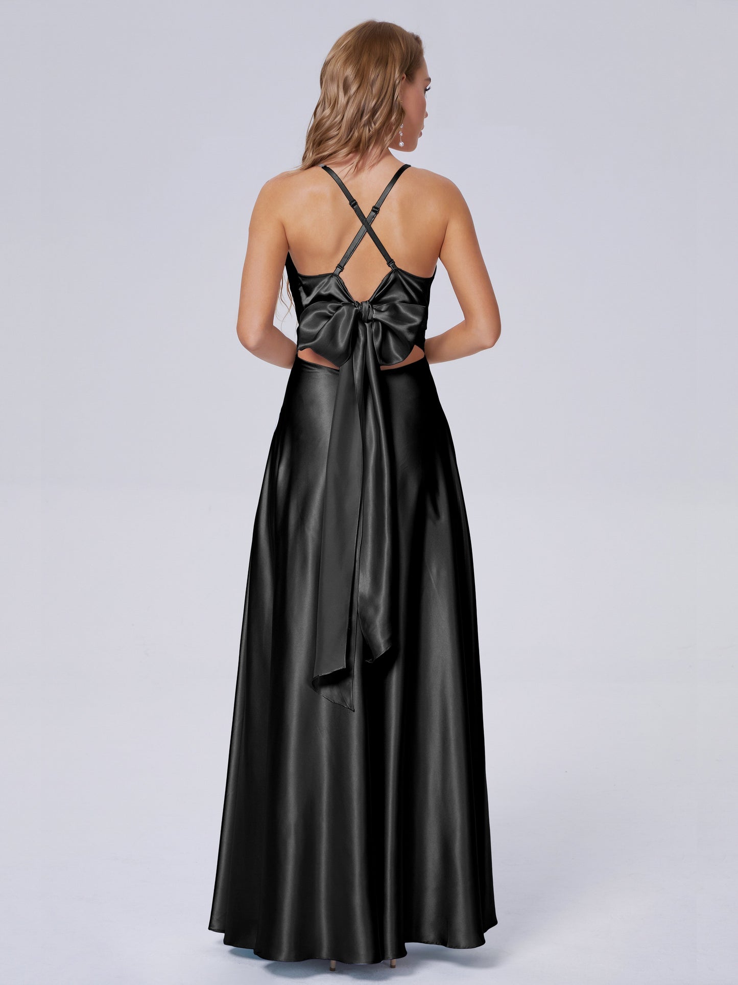 Ana Flowy Straps Soft Satin Long Bridesmaid Dresses
