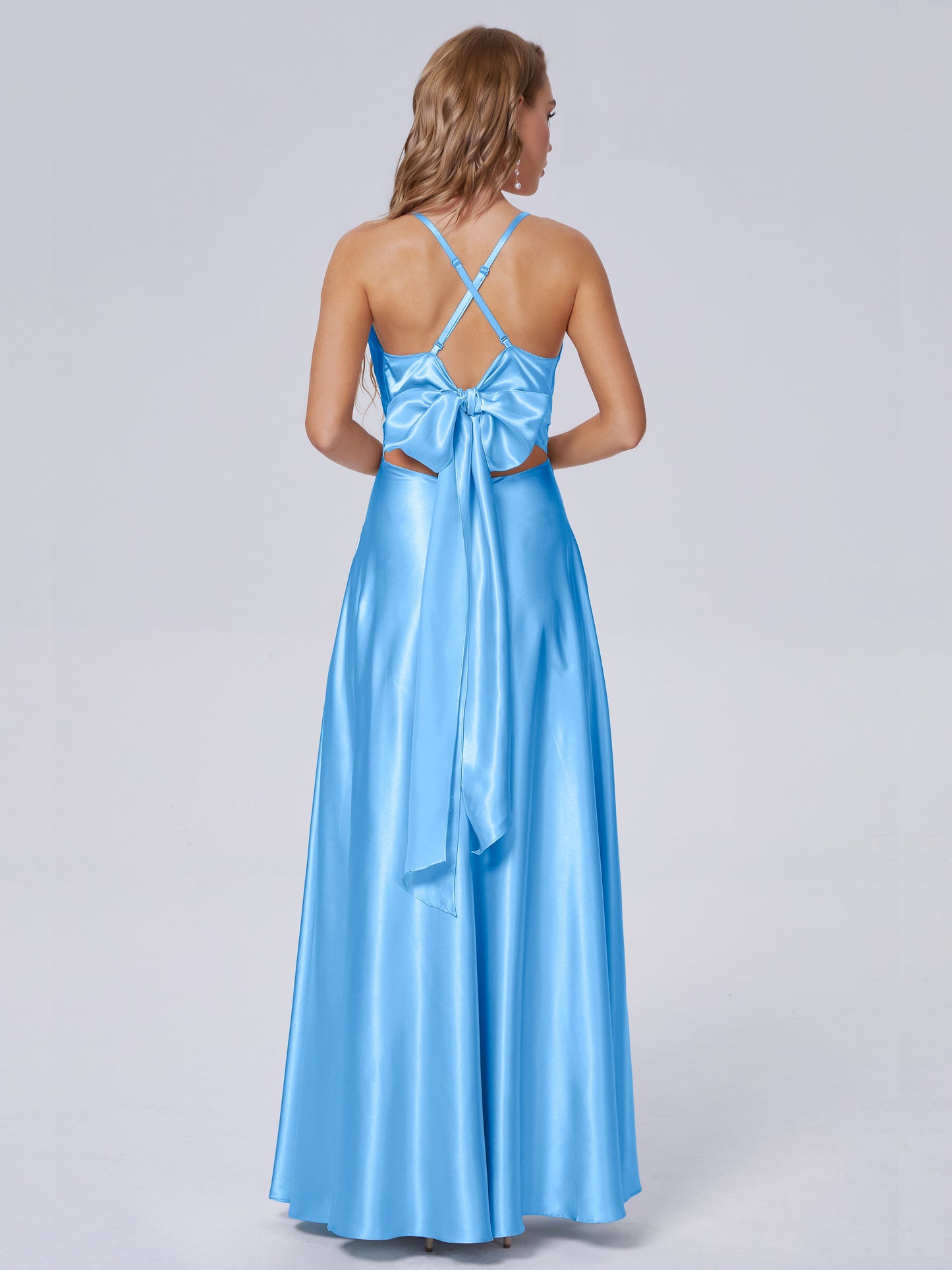 Ana Flowy Straps Soft Satin Long Bridesmaid Dresses