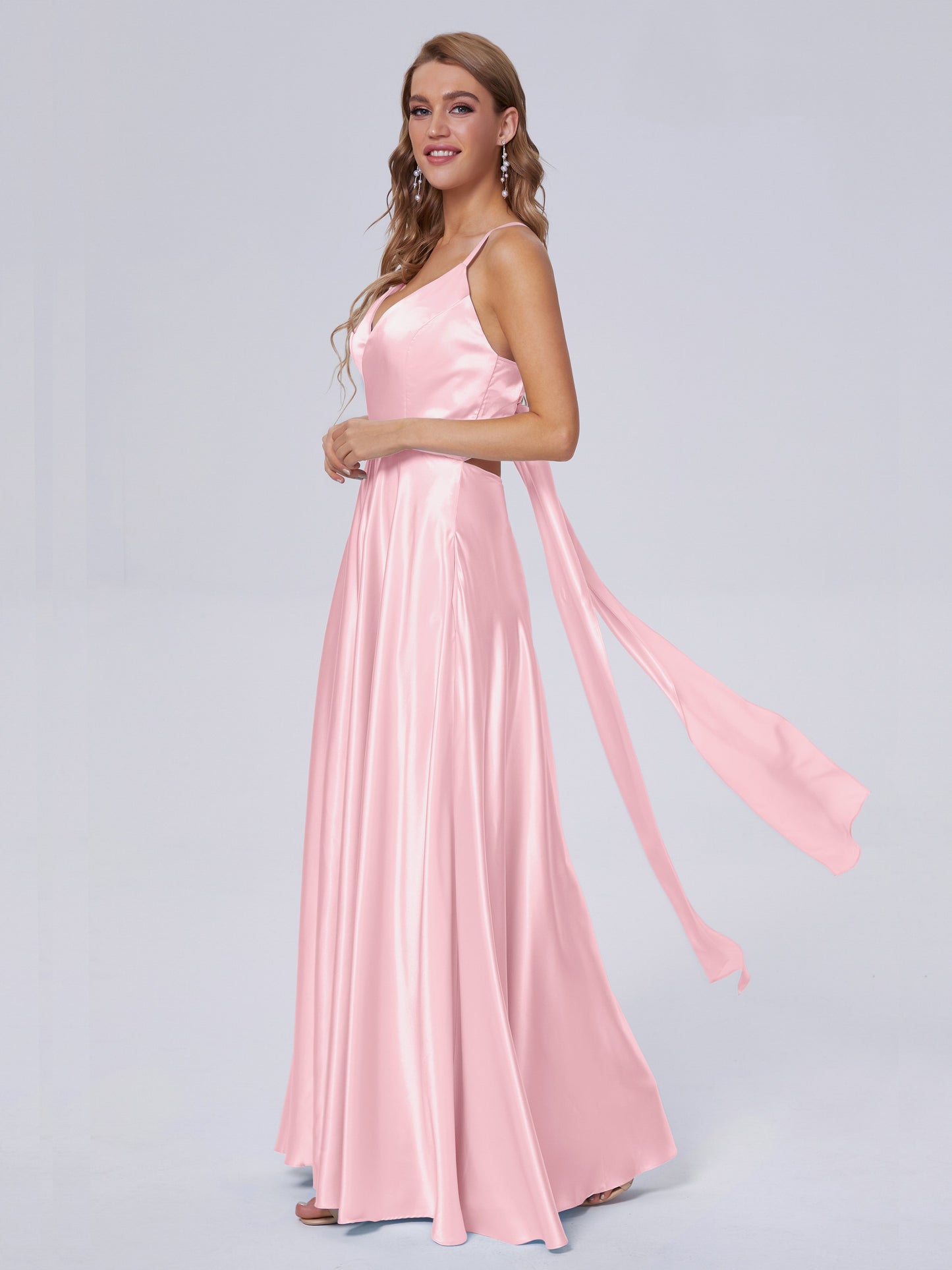 Ana Flowy Straps Soft Satin Long Bridesmaid Dresses