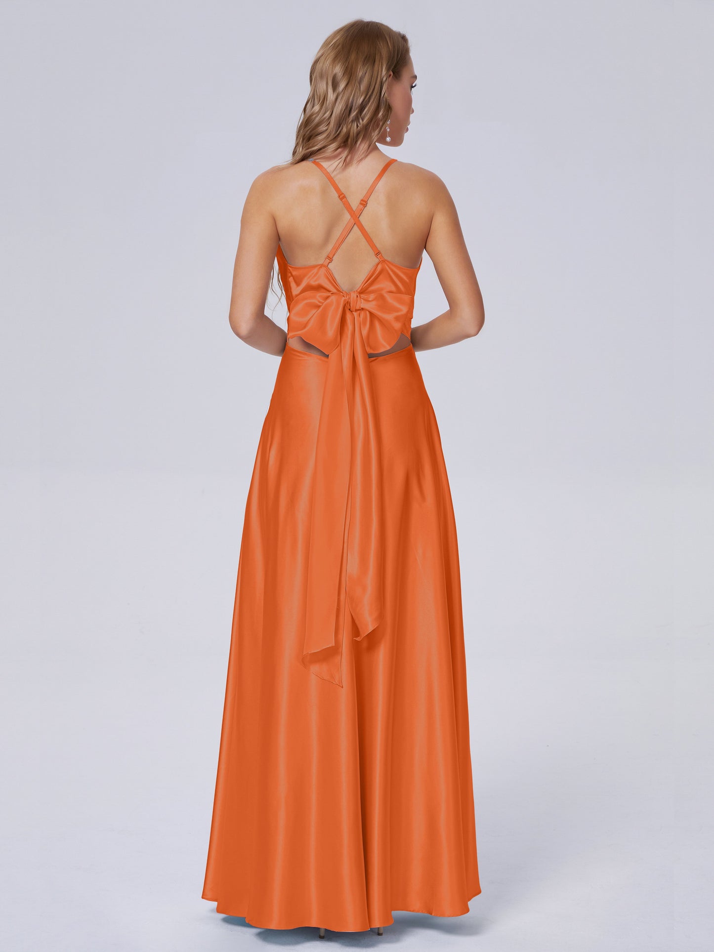 Ana Flowy Straps Soft Satin Long Bridesmaid Dresses