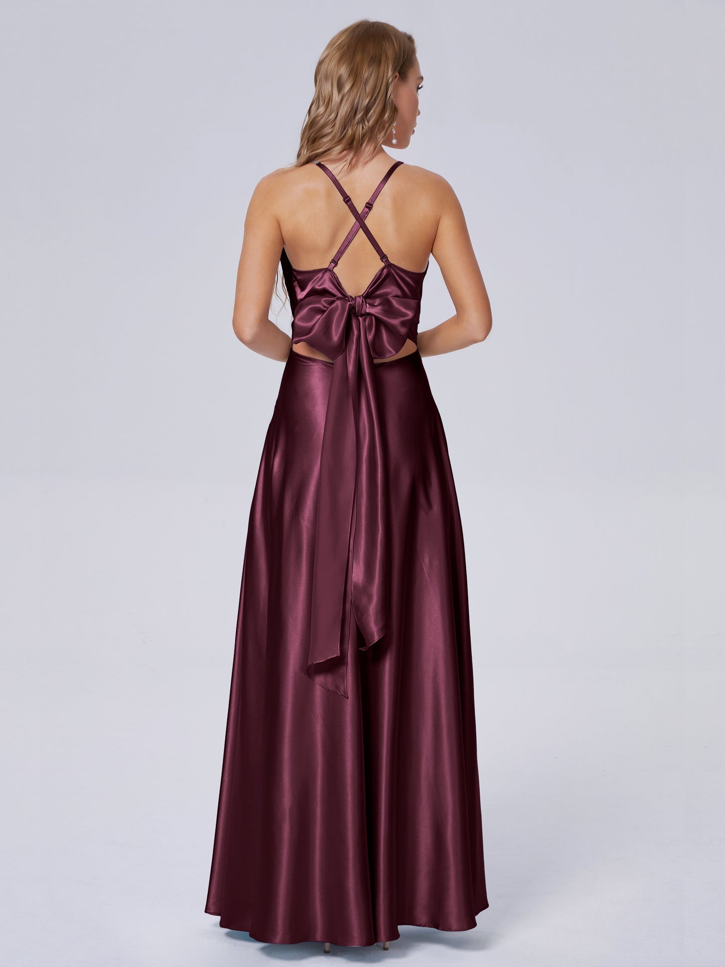 Ana Flowy Straps Soft Satin Long Bridesmaid Dresses