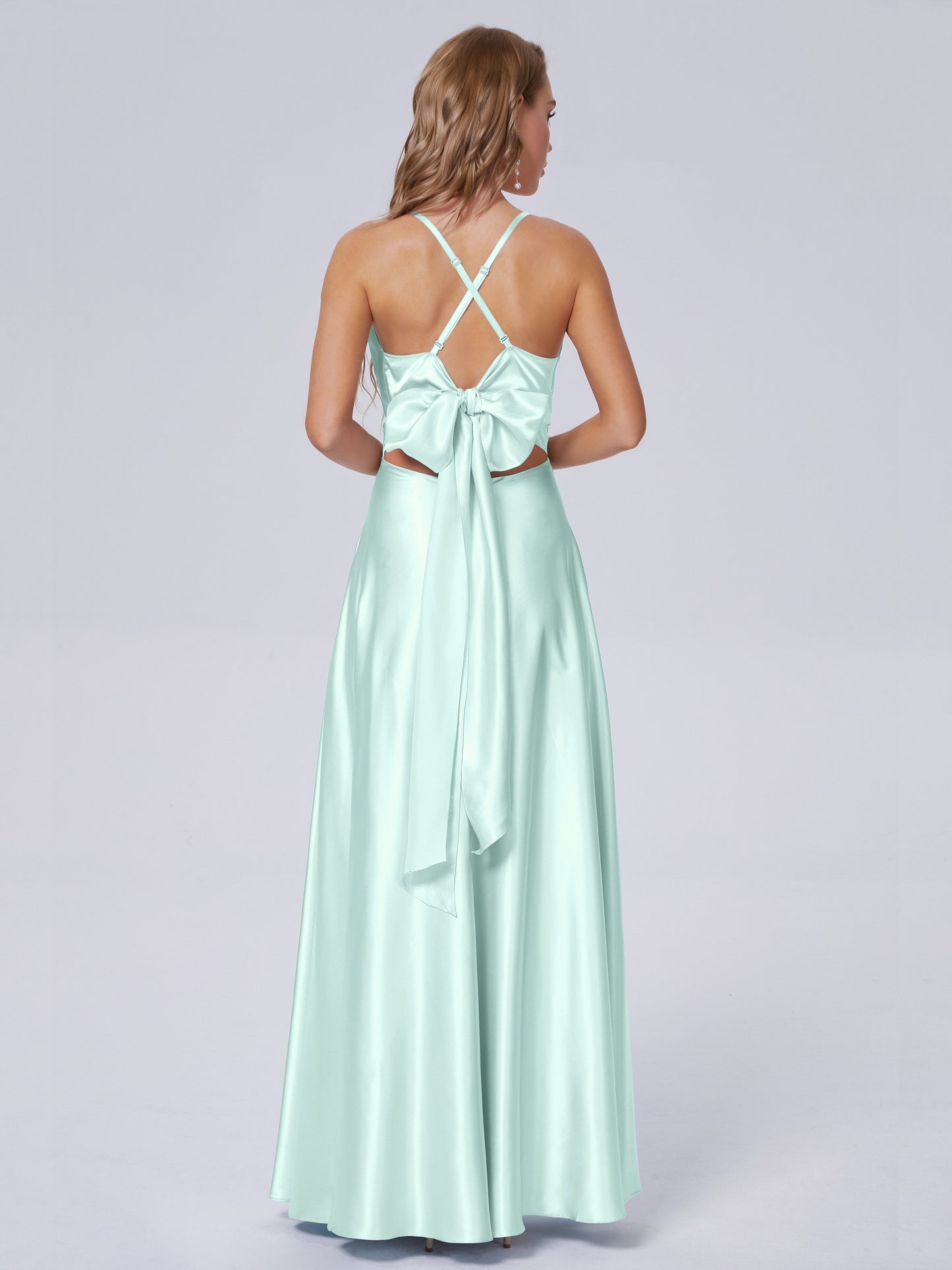 Ana Flowy Straps Soft Satin Long Bridesmaid Dresses