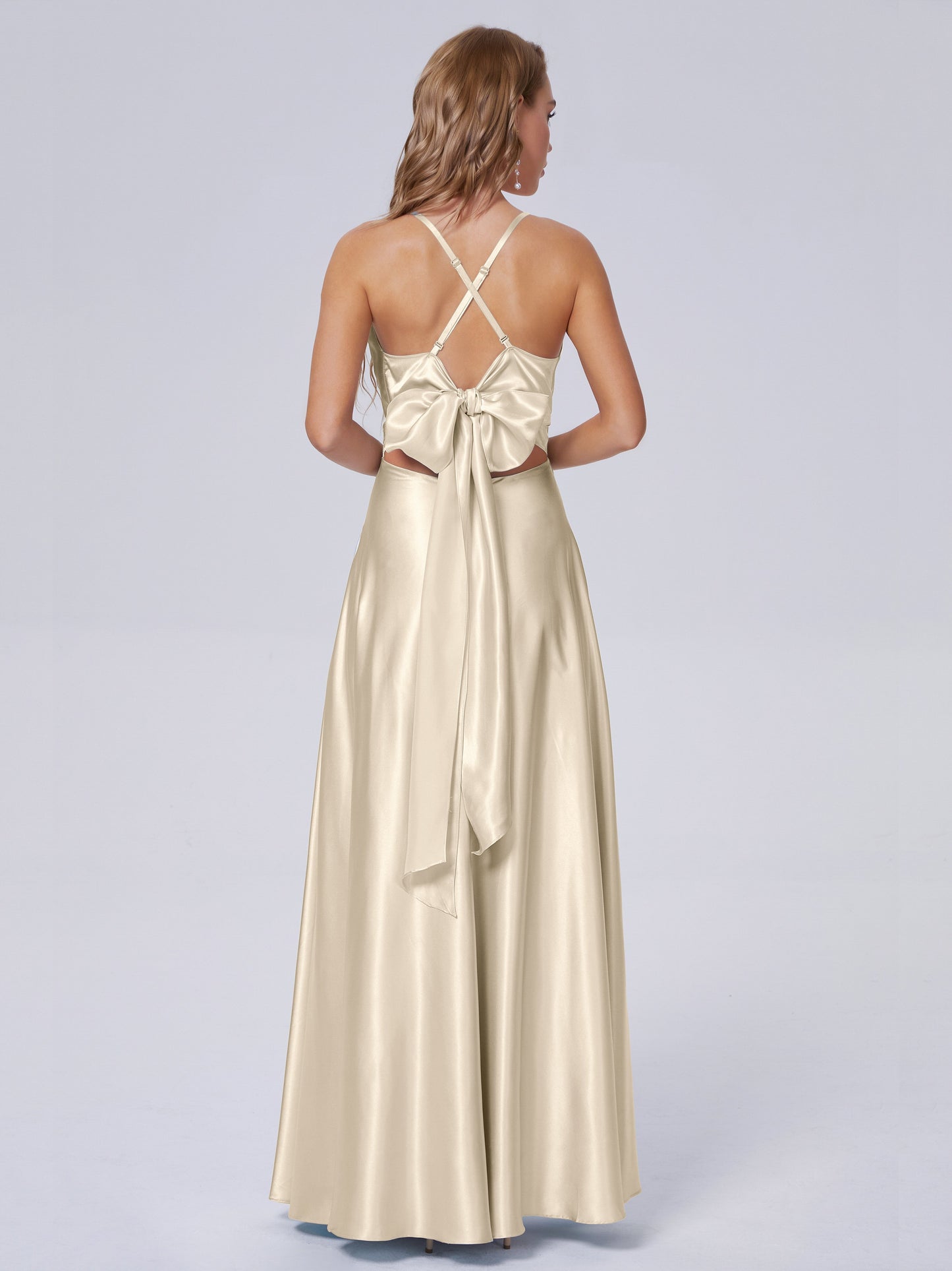 Ana Flowy Straps Soft Satin Long Bridesmaid Dresses
