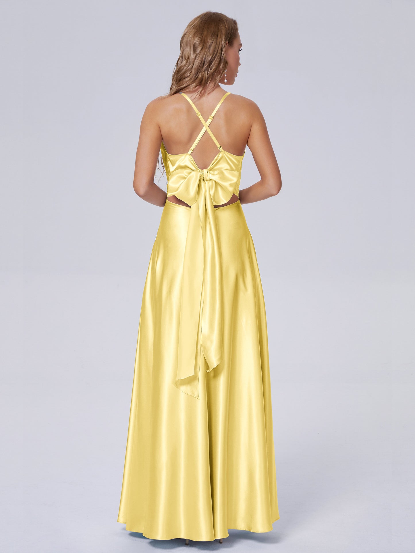 Ana Flowy Straps Soft Satin Long Bridesmaid Dresses