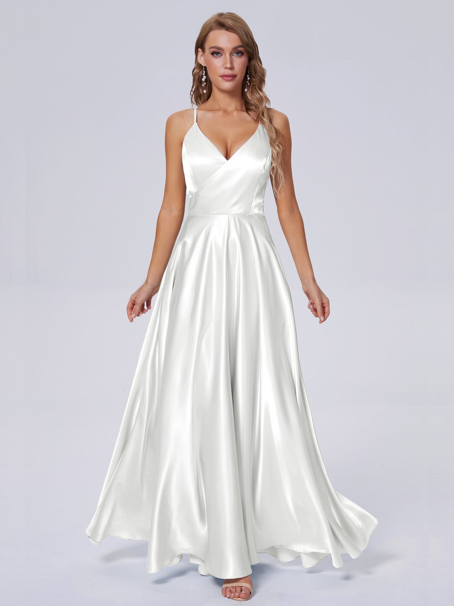 Ana Flowy Straps Soft Satin Long Bridesmaid Dresses