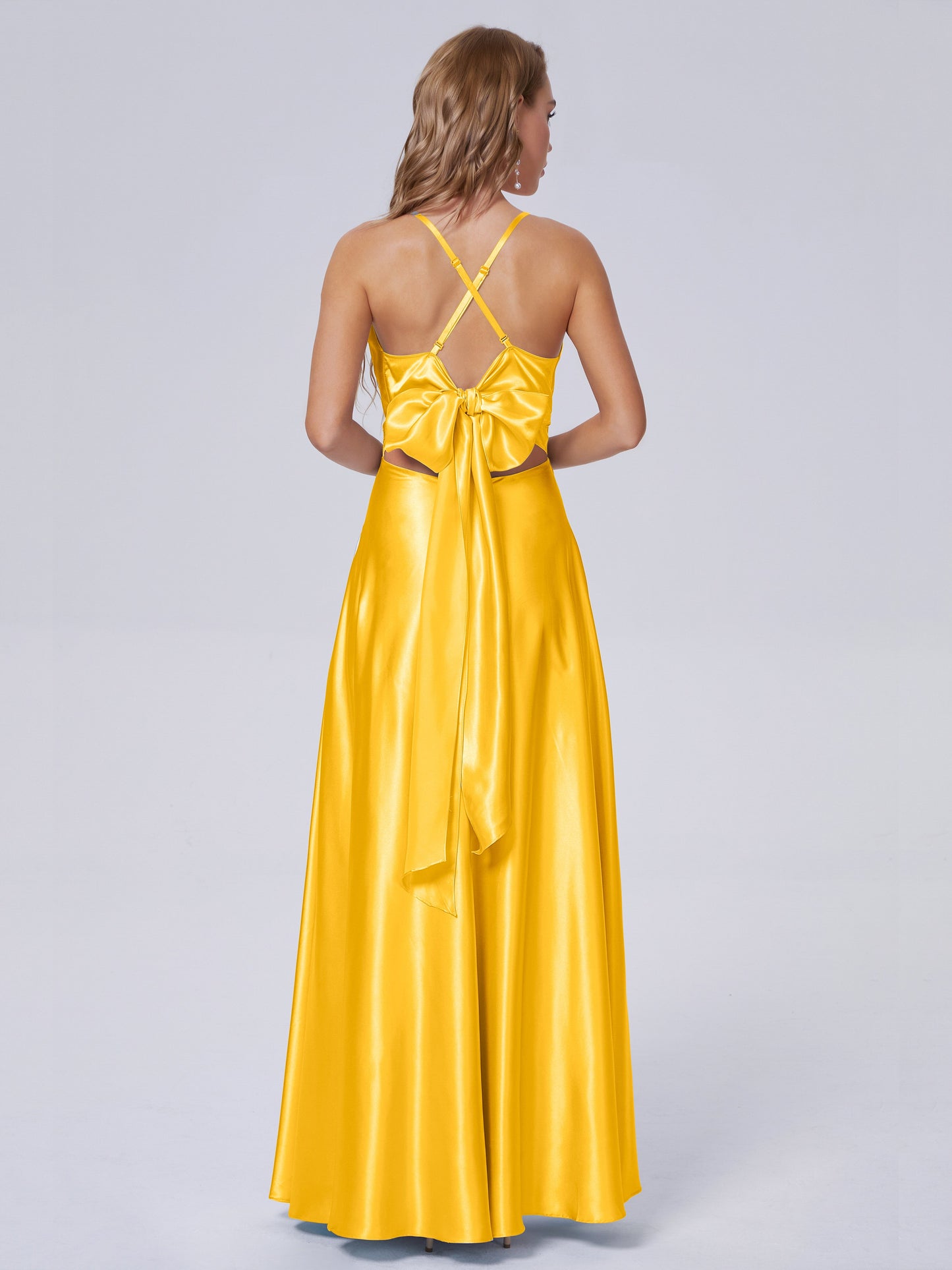 Ana Flowy Straps Soft Satin Long Bridesmaid Dresses