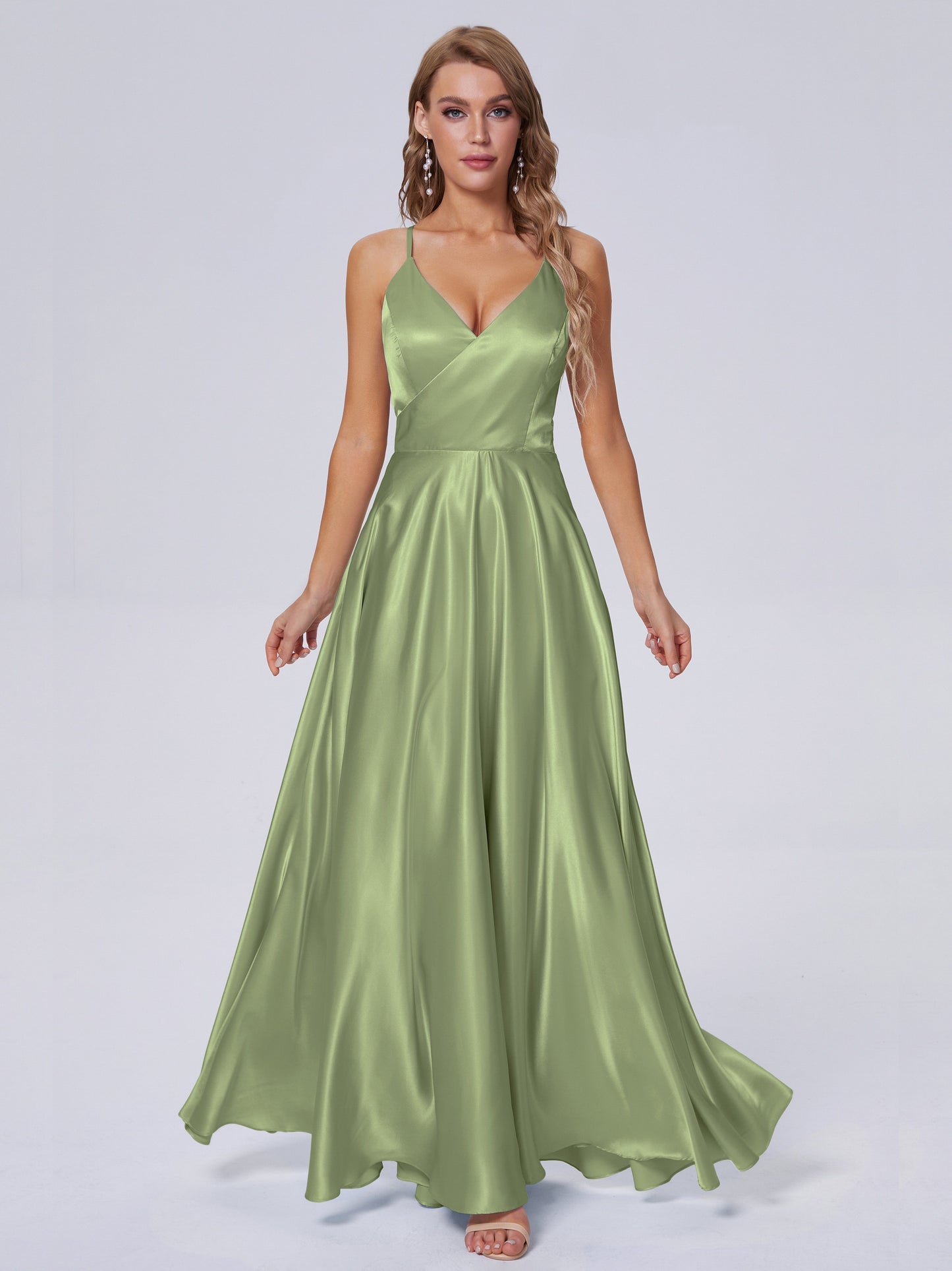 Ana Flowy Straps Soft Satin Long Bridesmaid Dresses