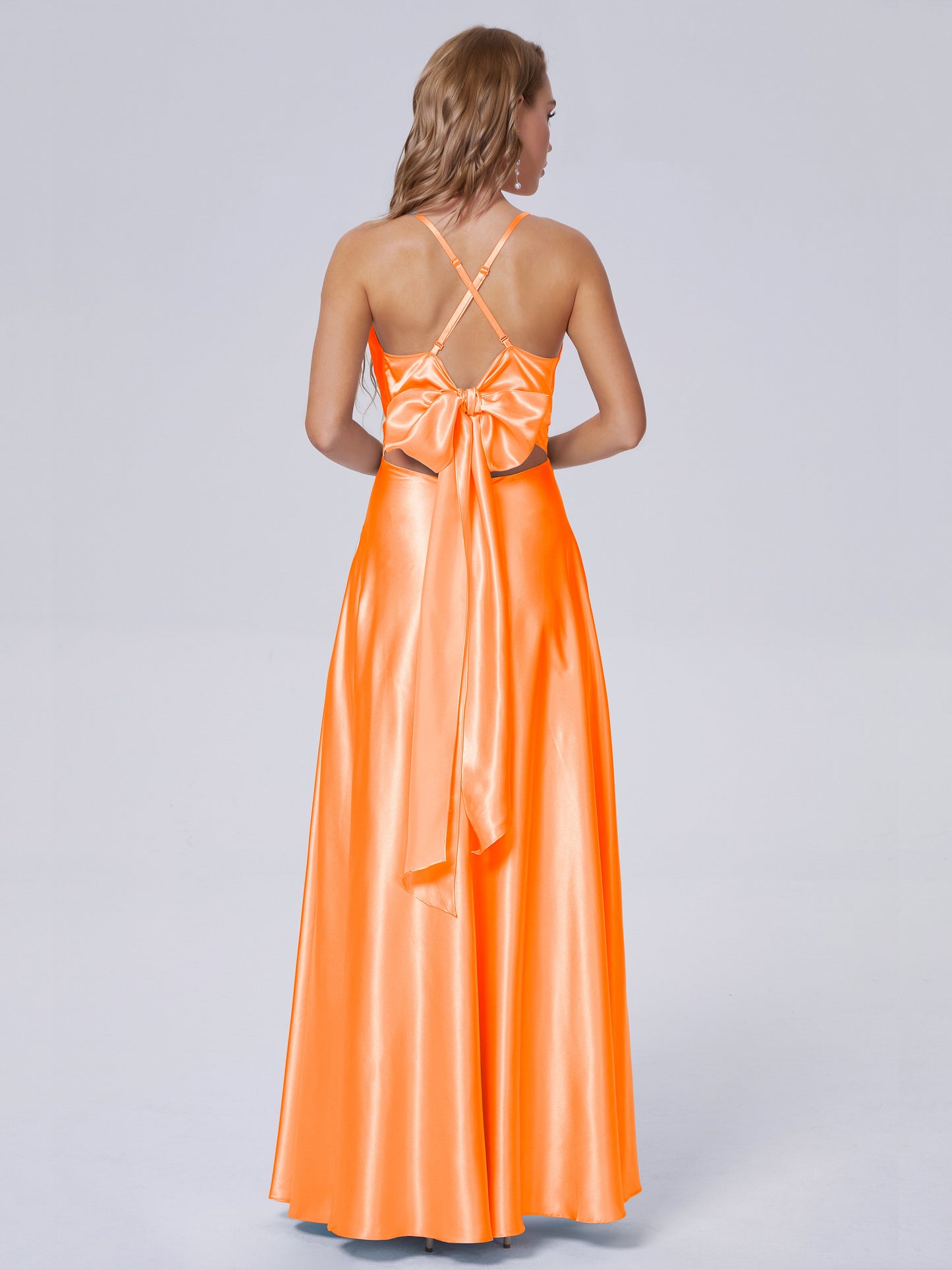 Ana Flowy Straps Soft Satin Long Bridesmaid Dresses