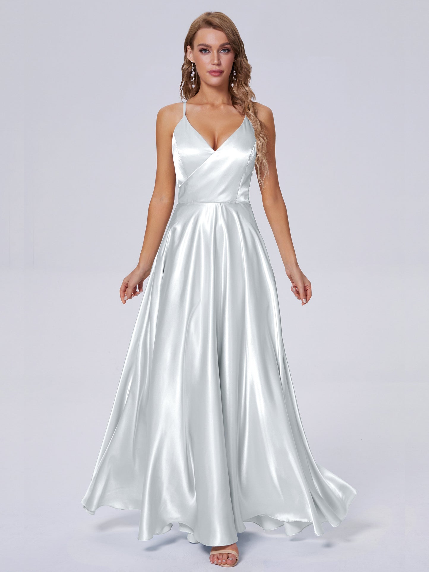 Ana Flowy Straps Soft Satin Long Bridesmaid Dresses