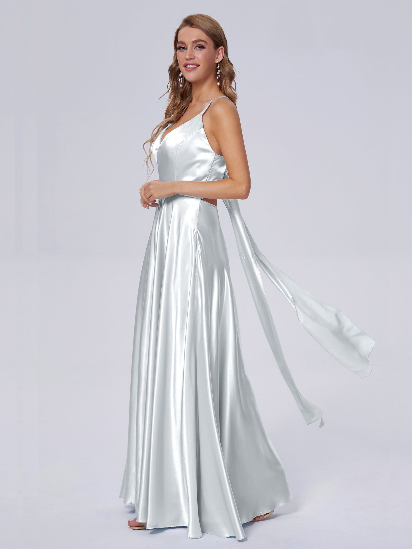 Ana Flowy Straps Soft Satin Long Bridesmaid Dresses