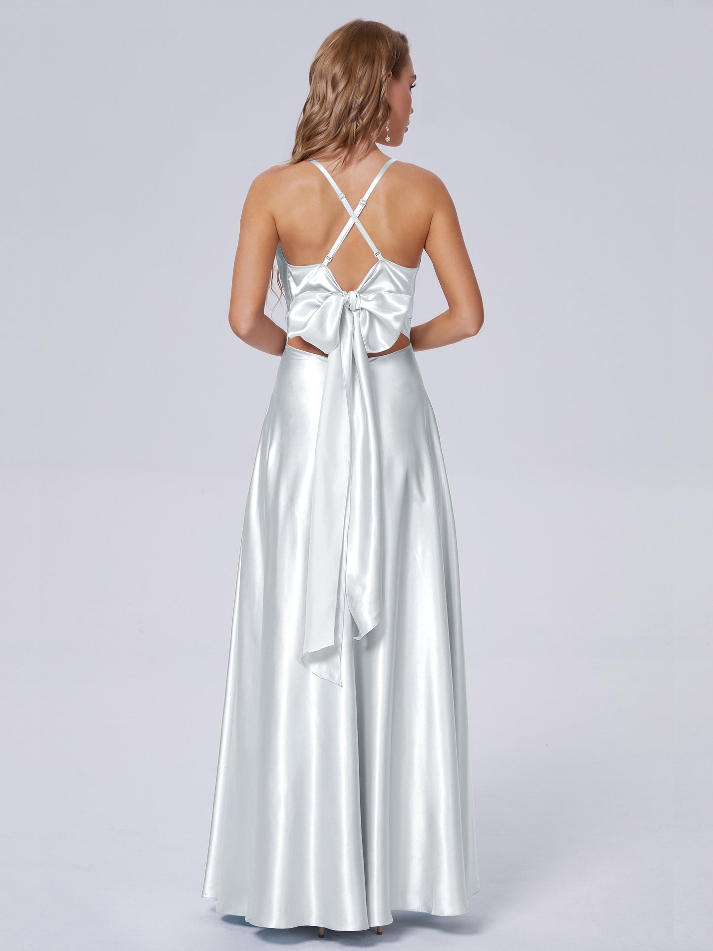 Ana Flowy Straps Soft Satin Long Bridesmaid Dresses