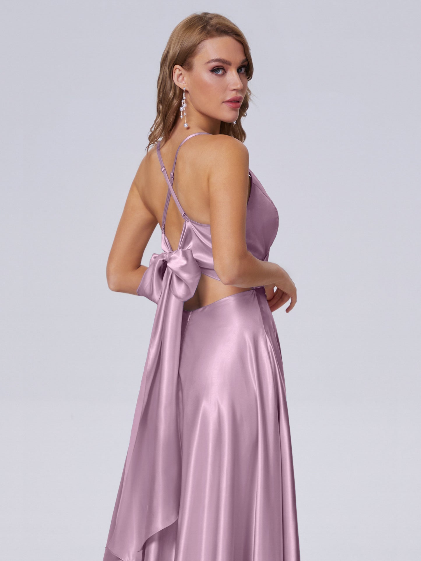 Ana Flowy Straps Soft Satin Long Bridesmaid Dresses