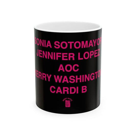 Black Ceramic Mug with Hot Pink Bold Name List — 11oz & 15oz by Bronx Native