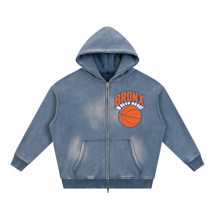 Bronx Basketball 2026 Finals Lim. Edition Logo Craze Sunfaded Two-way Zipper Boxy Fleece Hoodie product image 1 of 4 by Bronx Native