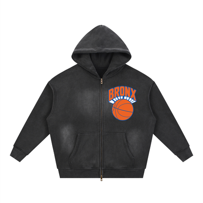 Bronx Basketball 2026 Finals Lim. Edition Logo Craze Sunfaded Two-way Zipper Boxy Fleece Hoodie product image 2 of 4 by Bronx Native