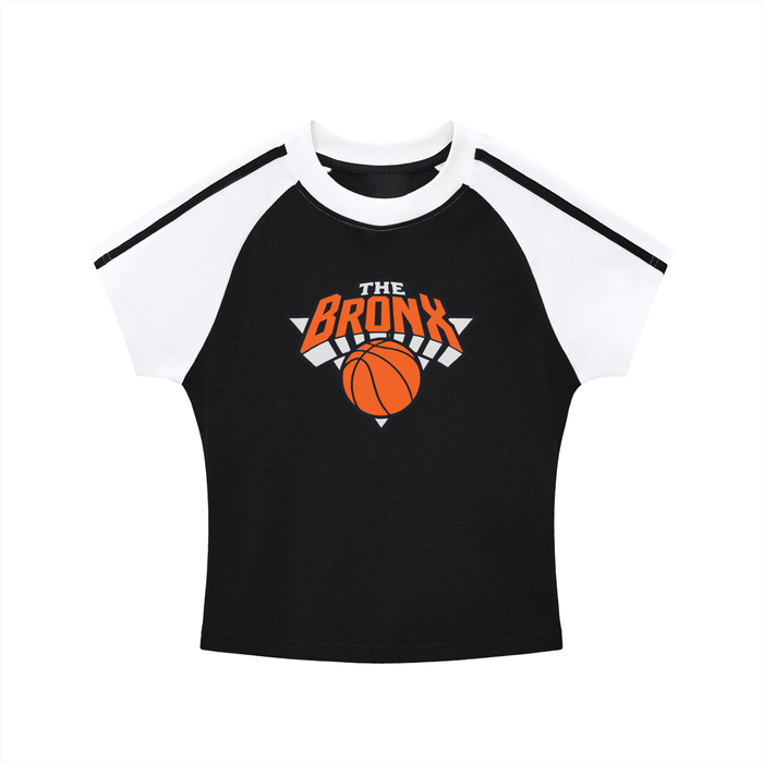 Bronx Basketball 2026 Playoff Edition Women's Contrast Stripes Bodycon Raglan Sleeve T-Shirt by Bronx Native