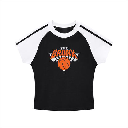 Bronx Basketball 2026 Playoff Edition Women's Contrast Stripes Bodycon Raglan Sleeve T-Shirt by Bronx Native